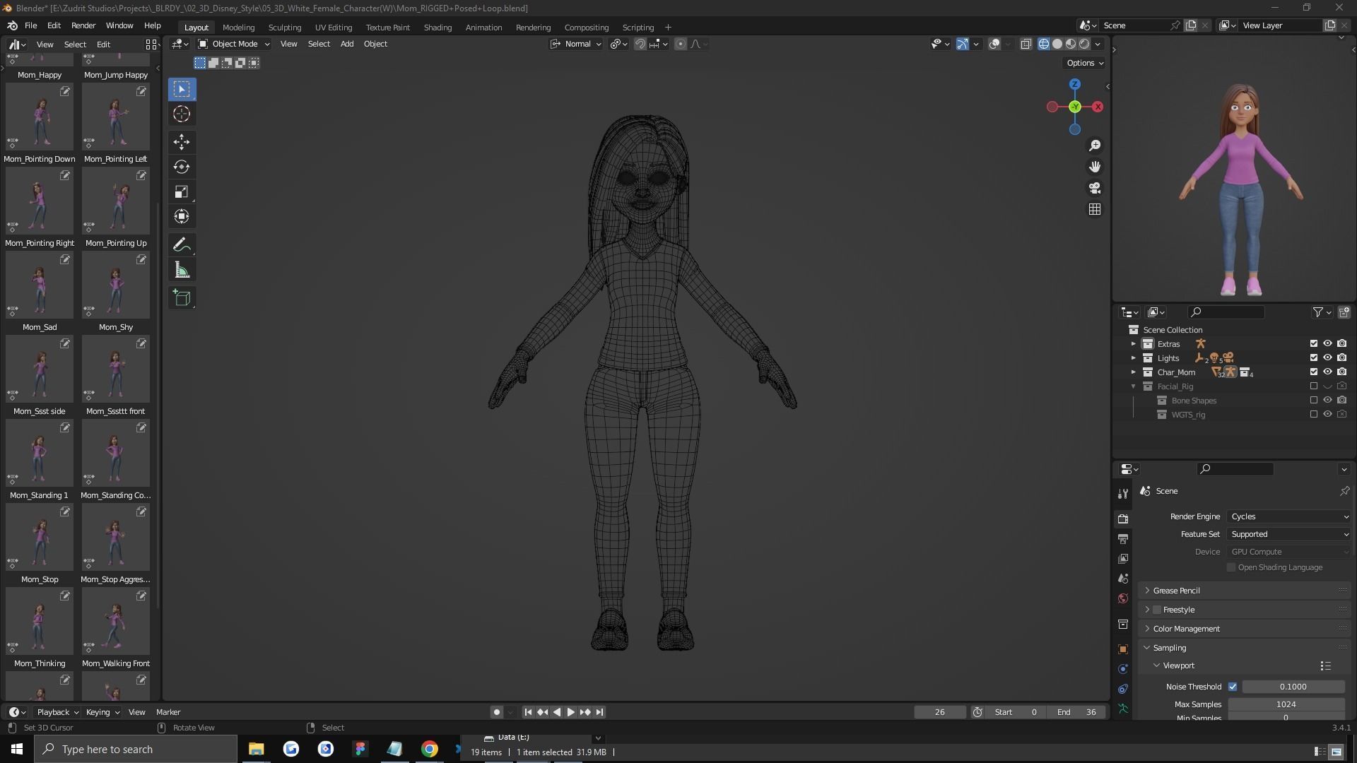 Cartoon Woman Rigged Low-poly 3D model_29