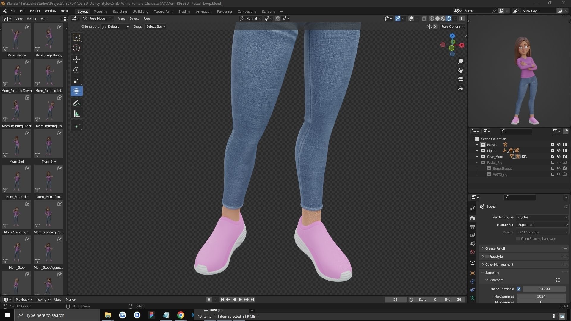 Cartoon Woman Rigged Low-poly 3D model_19