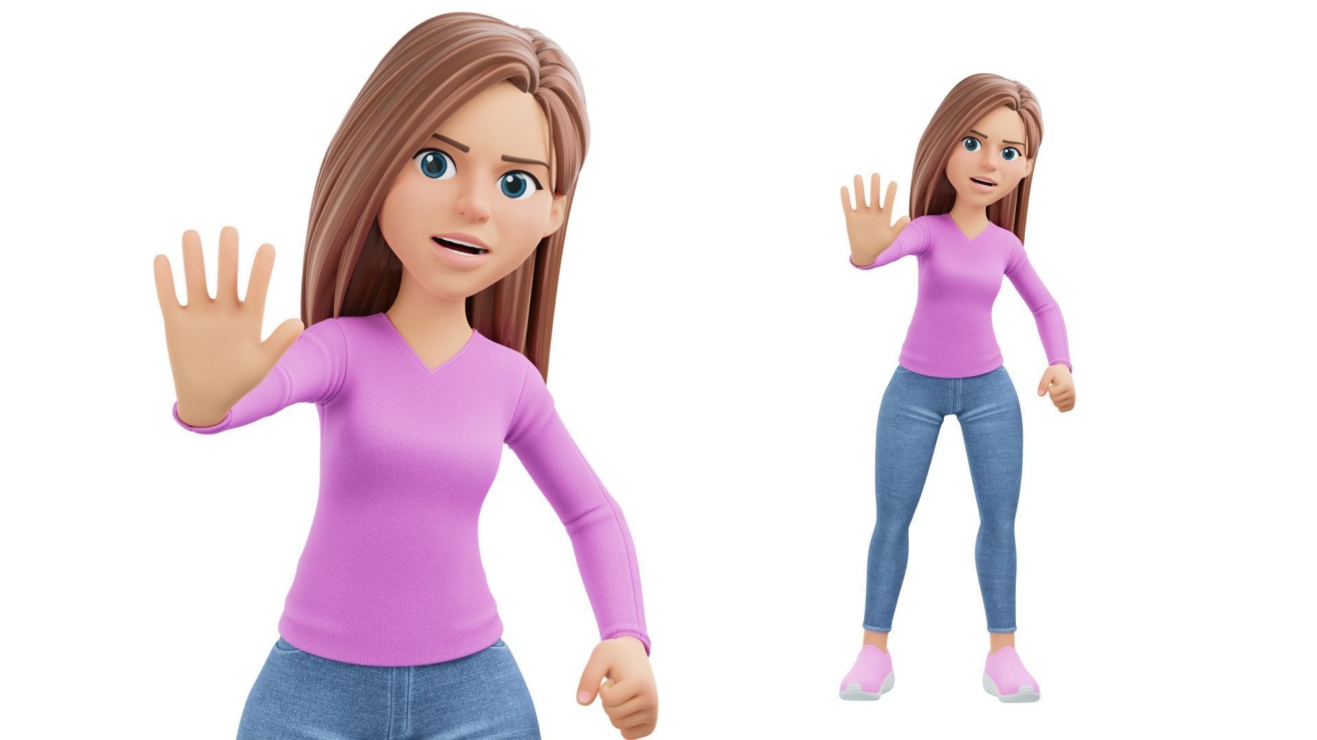 Cartoon Woman Rigged Low-poly 3D model_15
