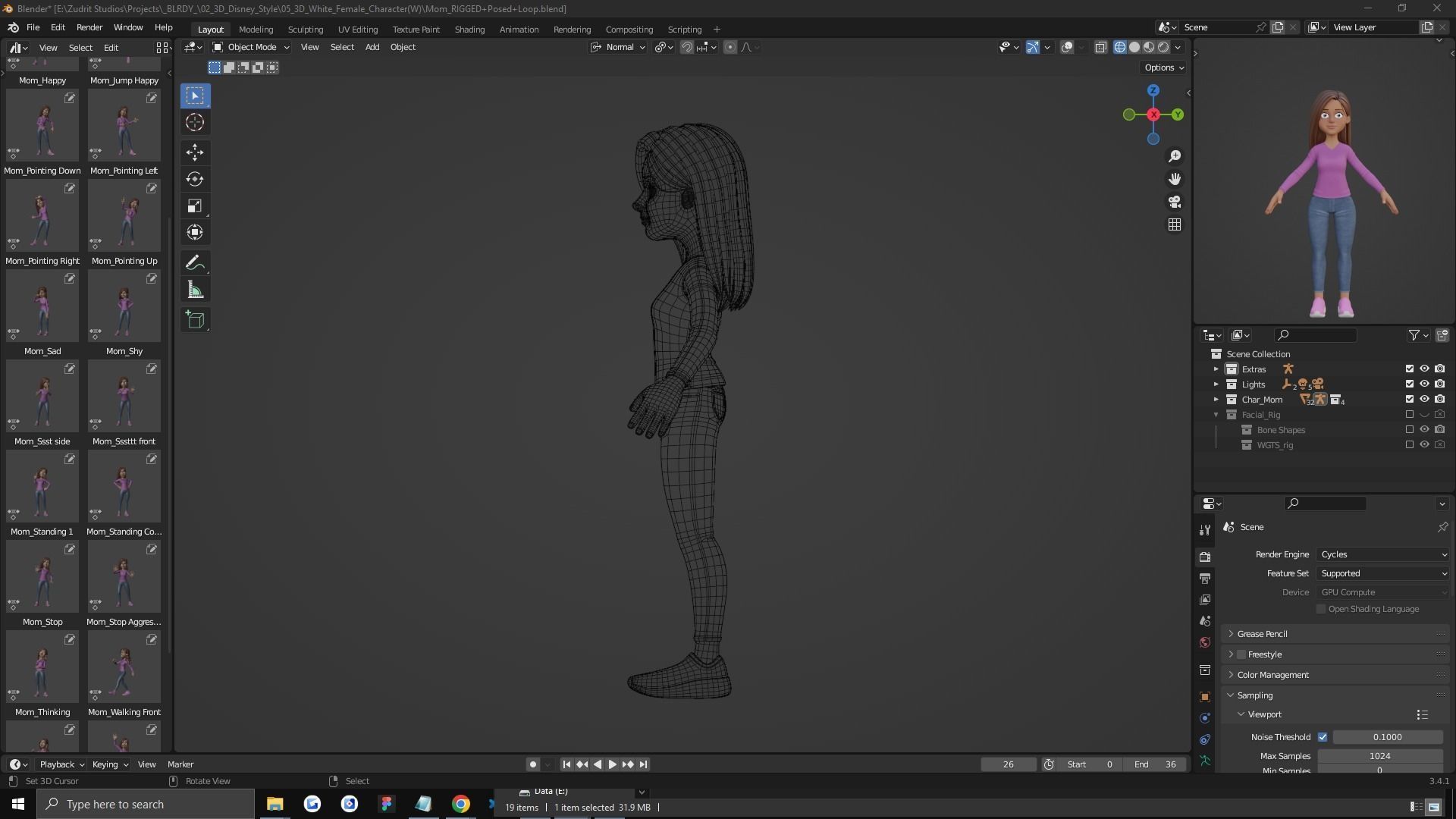 Cartoon Woman Rigged Low-poly 3D model_31