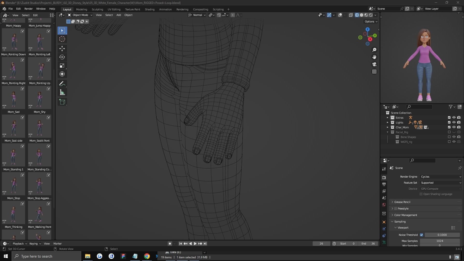 Cartoon Woman Rigged Low-poly 3D model_35