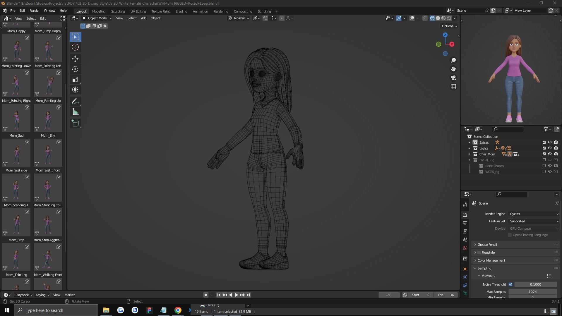 Cartoon Woman Rigged Low-poly 3D model_30