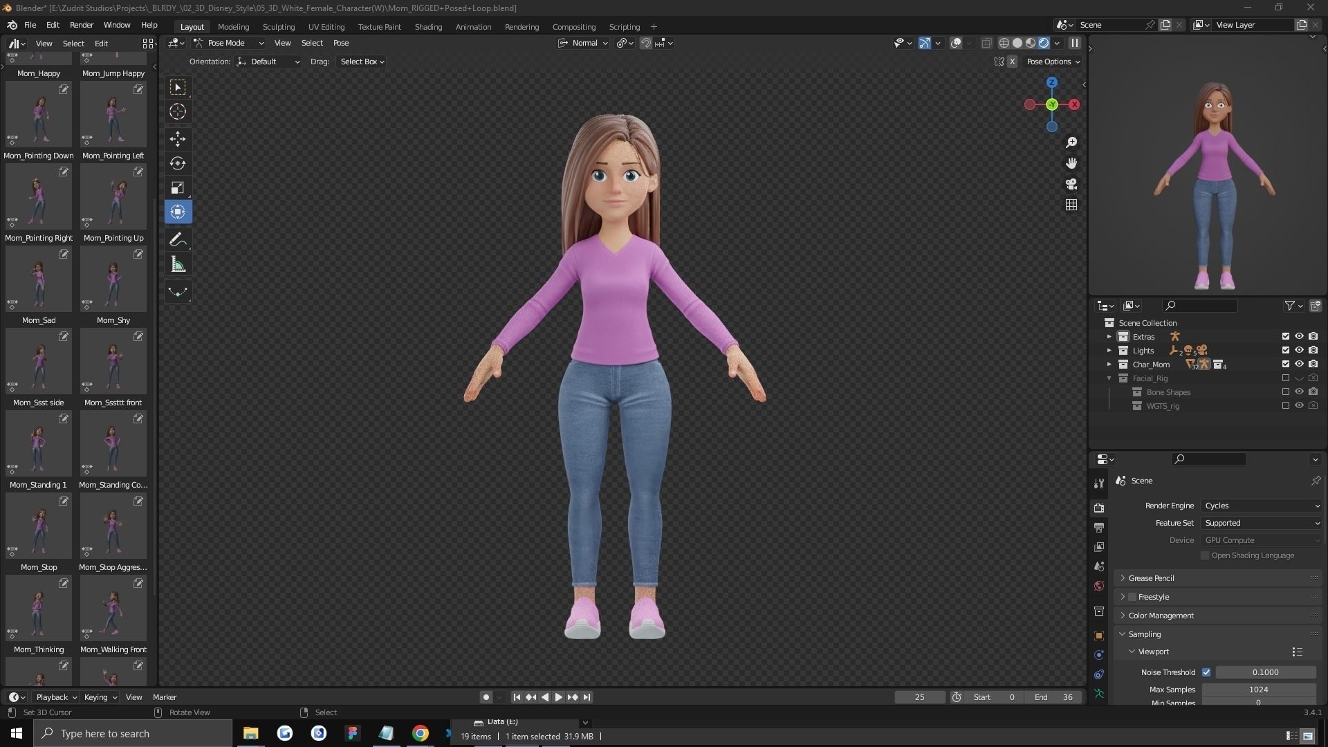 Cartoon Woman Rigged Low-poly 3D model_24