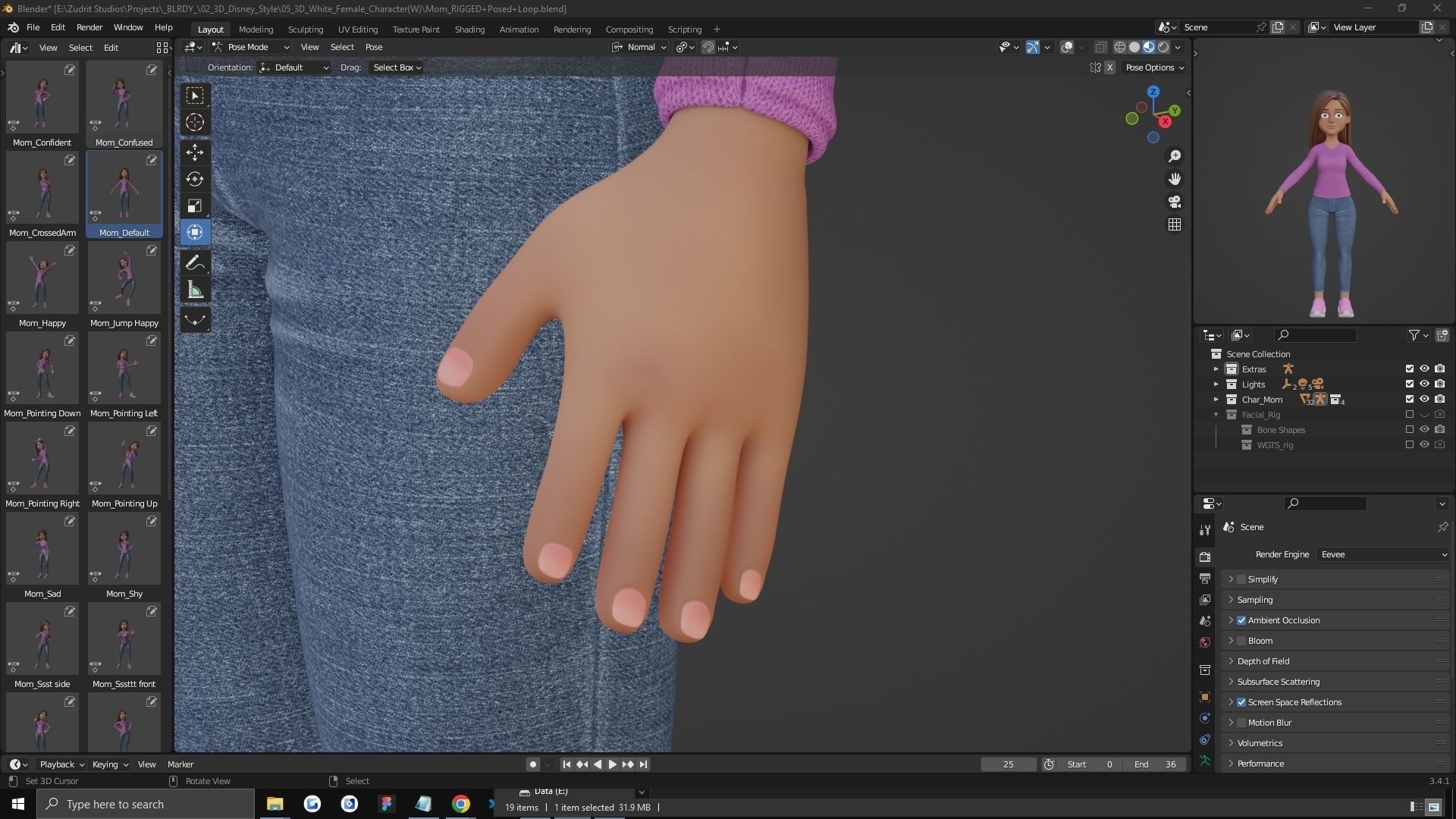 Cartoon Woman Rigged Low-poly 3D model_41