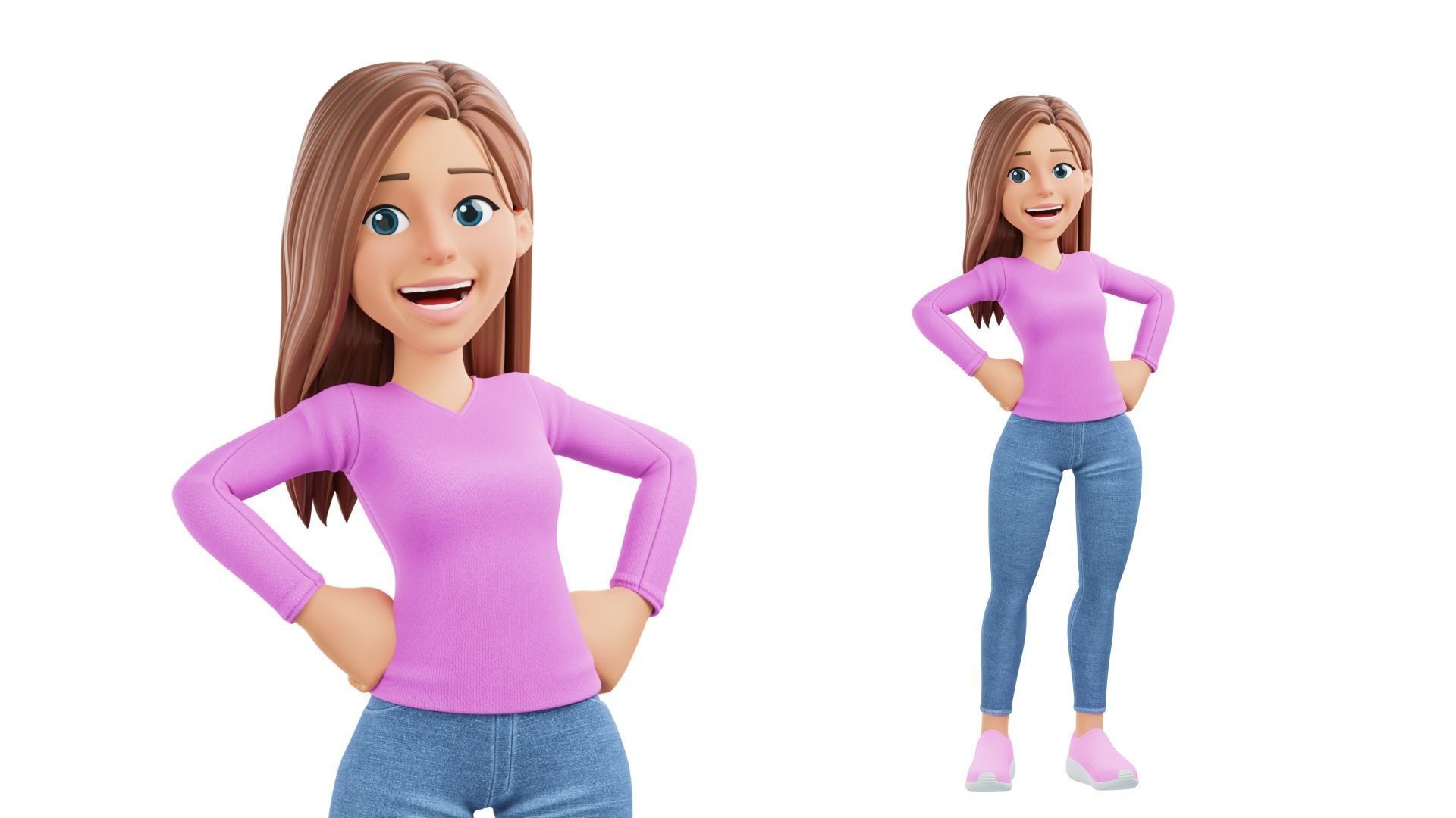 Cartoon Woman Rigged Low-poly 3D model_8