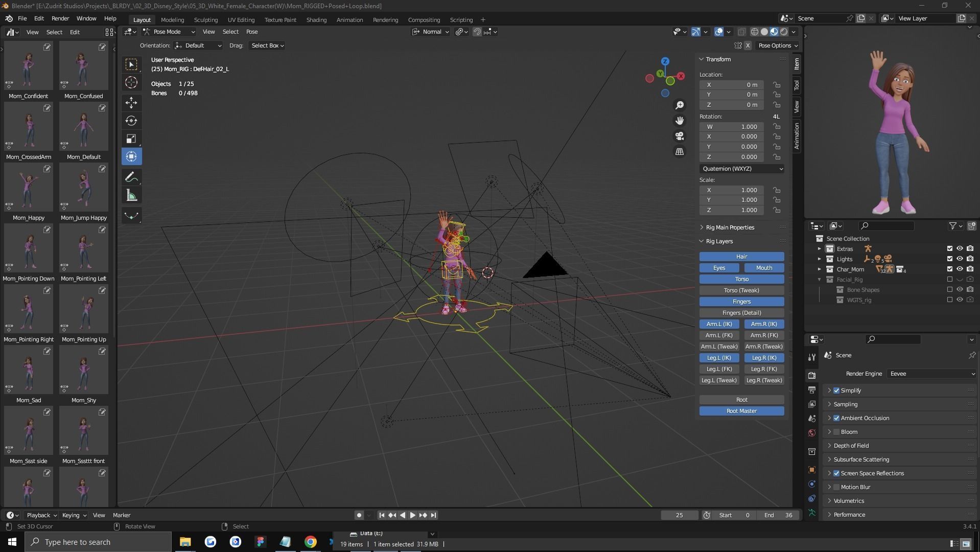 Cartoon Woman Rigged Low-poly 3D model_37