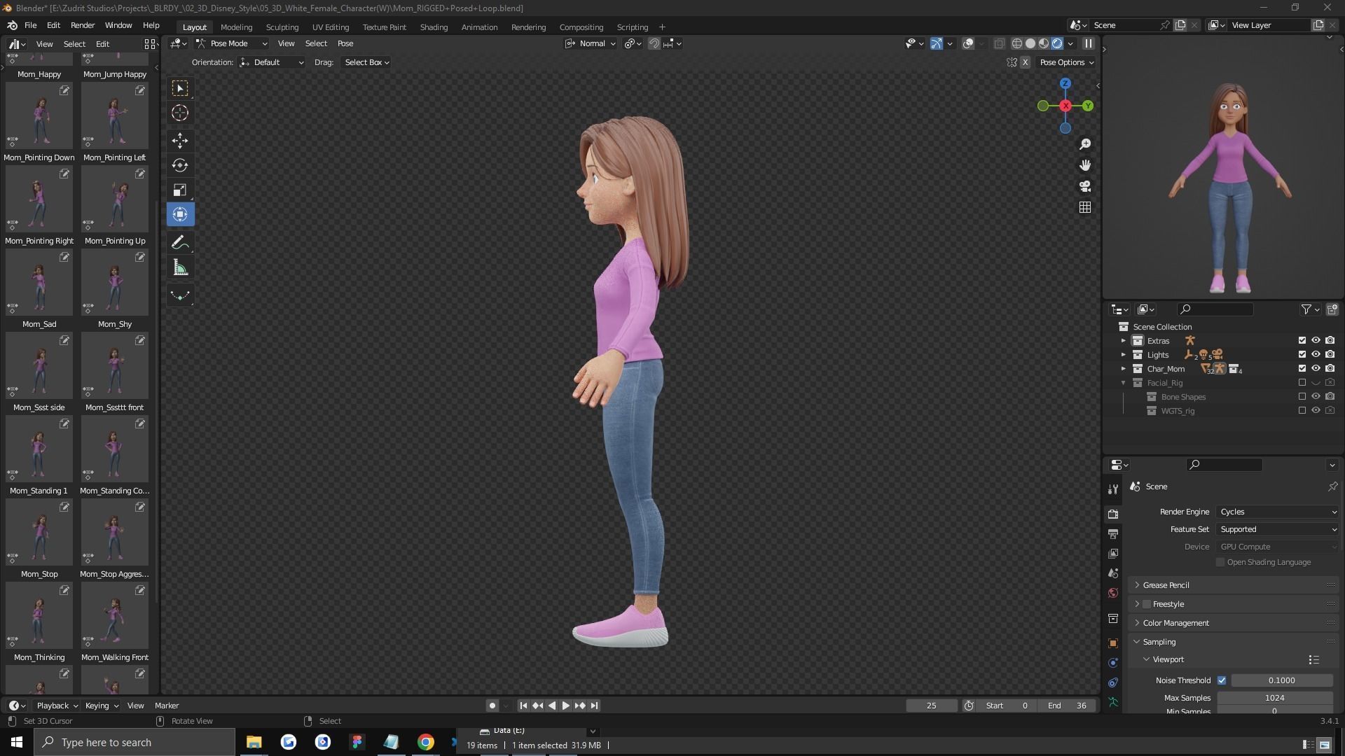 Cartoon Woman Rigged Low-poly 3D model_25