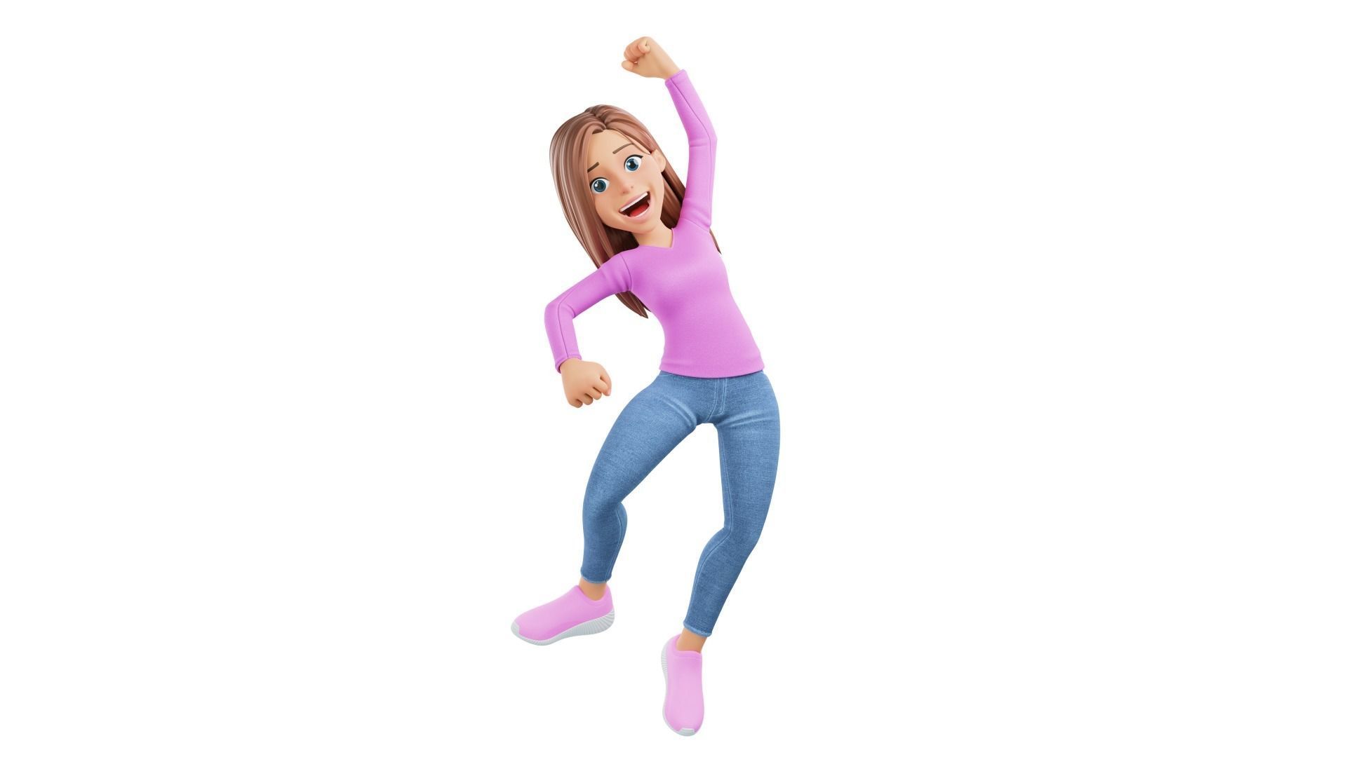 Cartoon Woman Rigged Low-poly 3D model_5