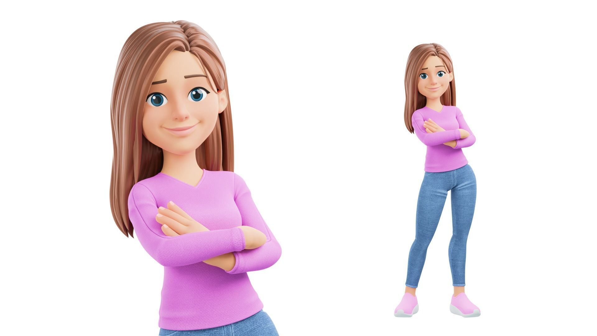 Cartoon Woman Rigged Low-poly 3D model_11