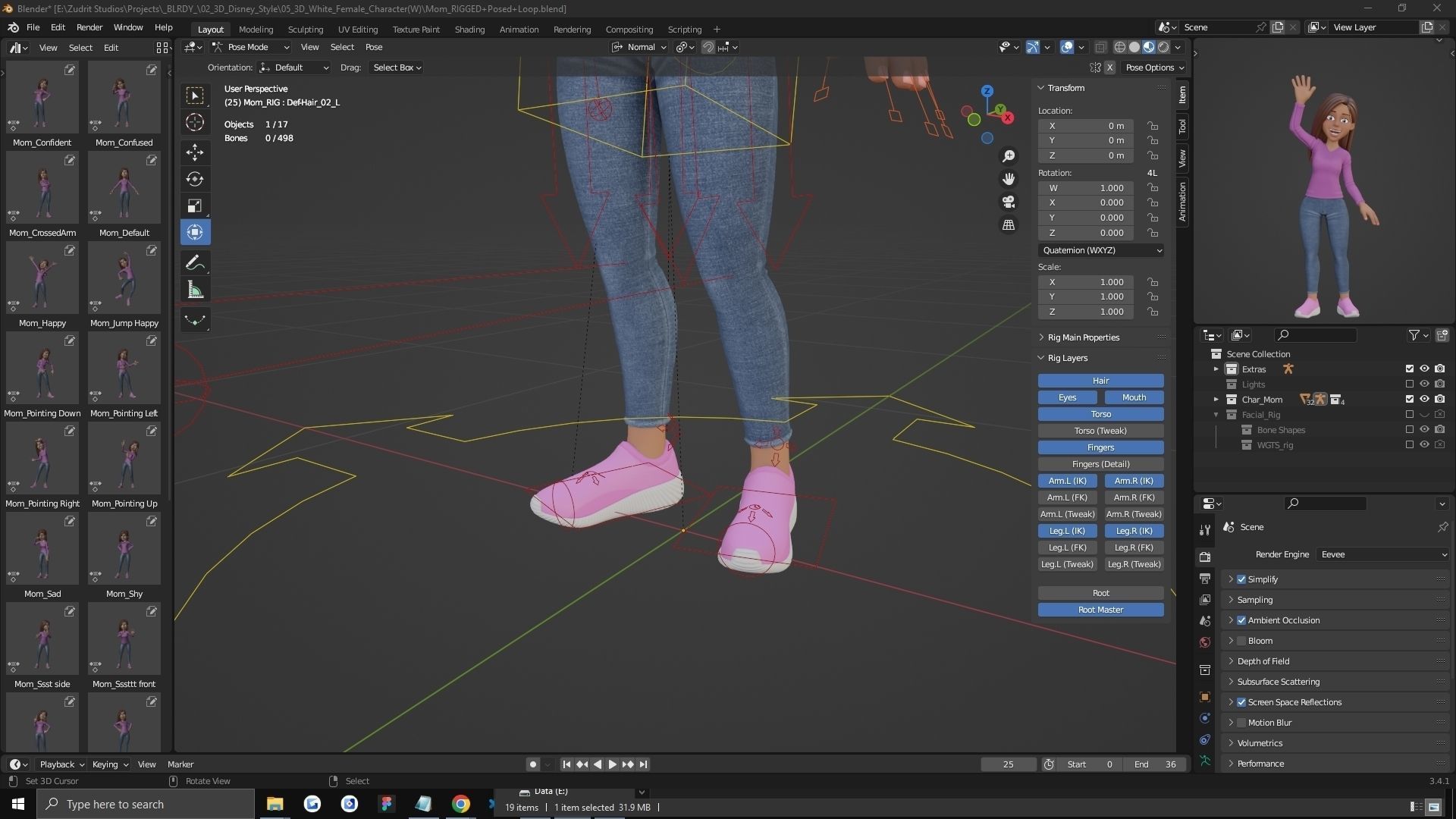 Cartoon Woman Rigged Low-poly 3D model_14