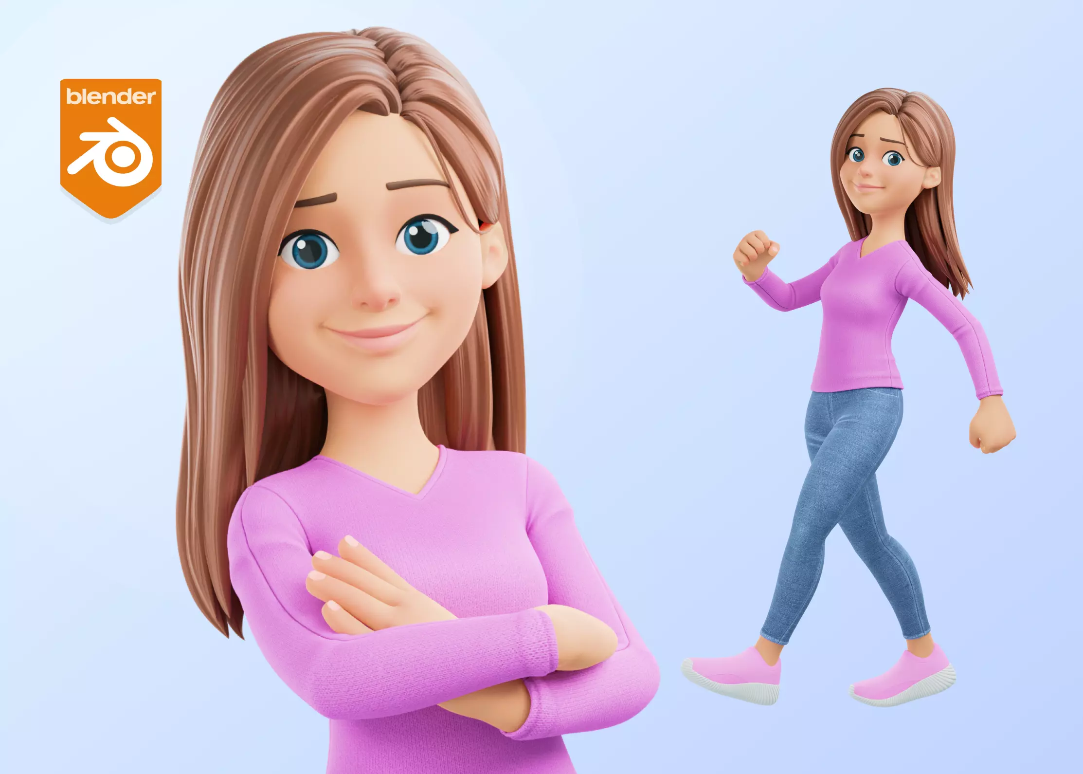 Cartoon Woman Rigged Low-poly 3D model_0