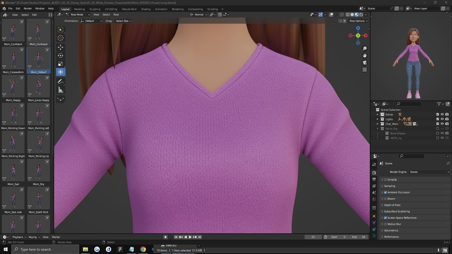 Cartoon Woman Rigged Low-poly 3D model_39