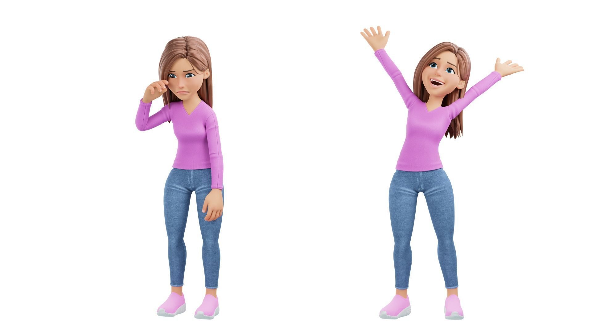 Cartoon Woman Rigged Low-poly 3D model_28