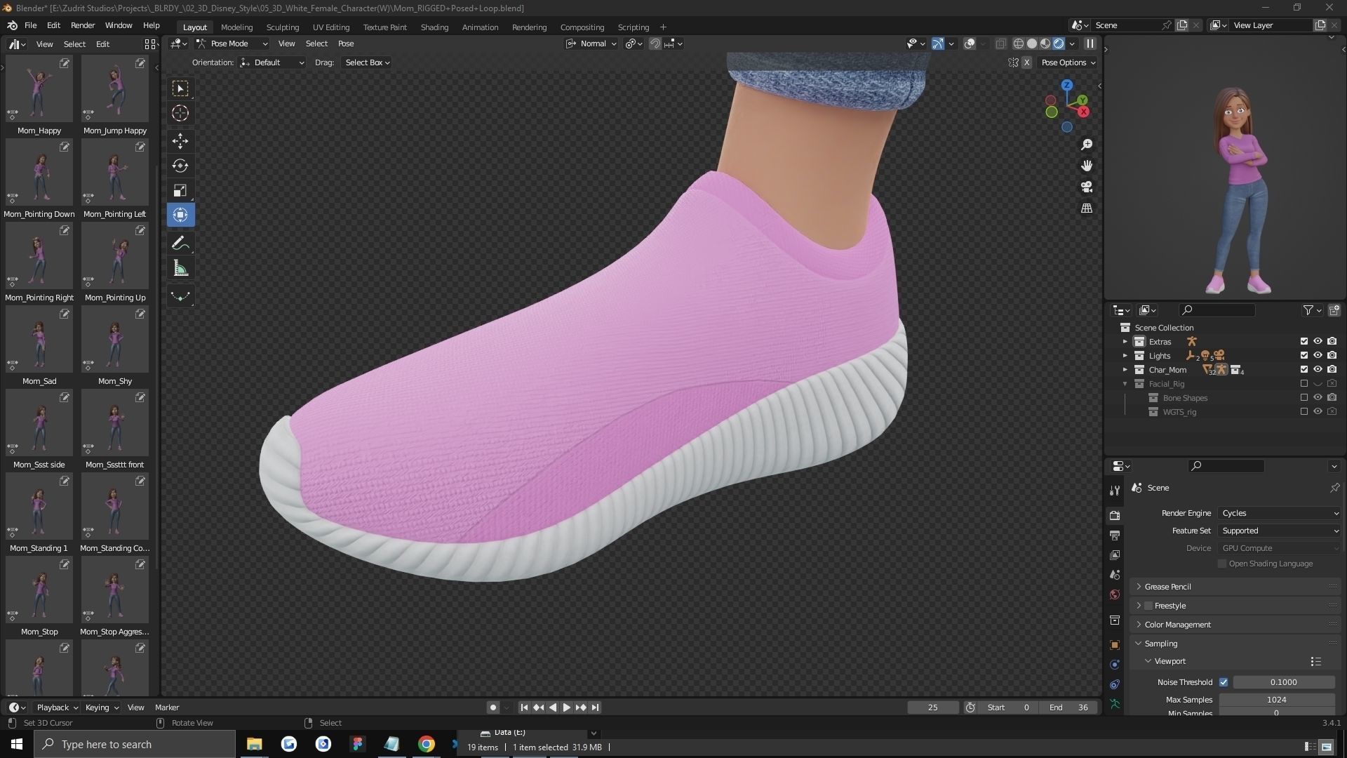 Cartoon Woman Rigged Low-poly 3D model_20
