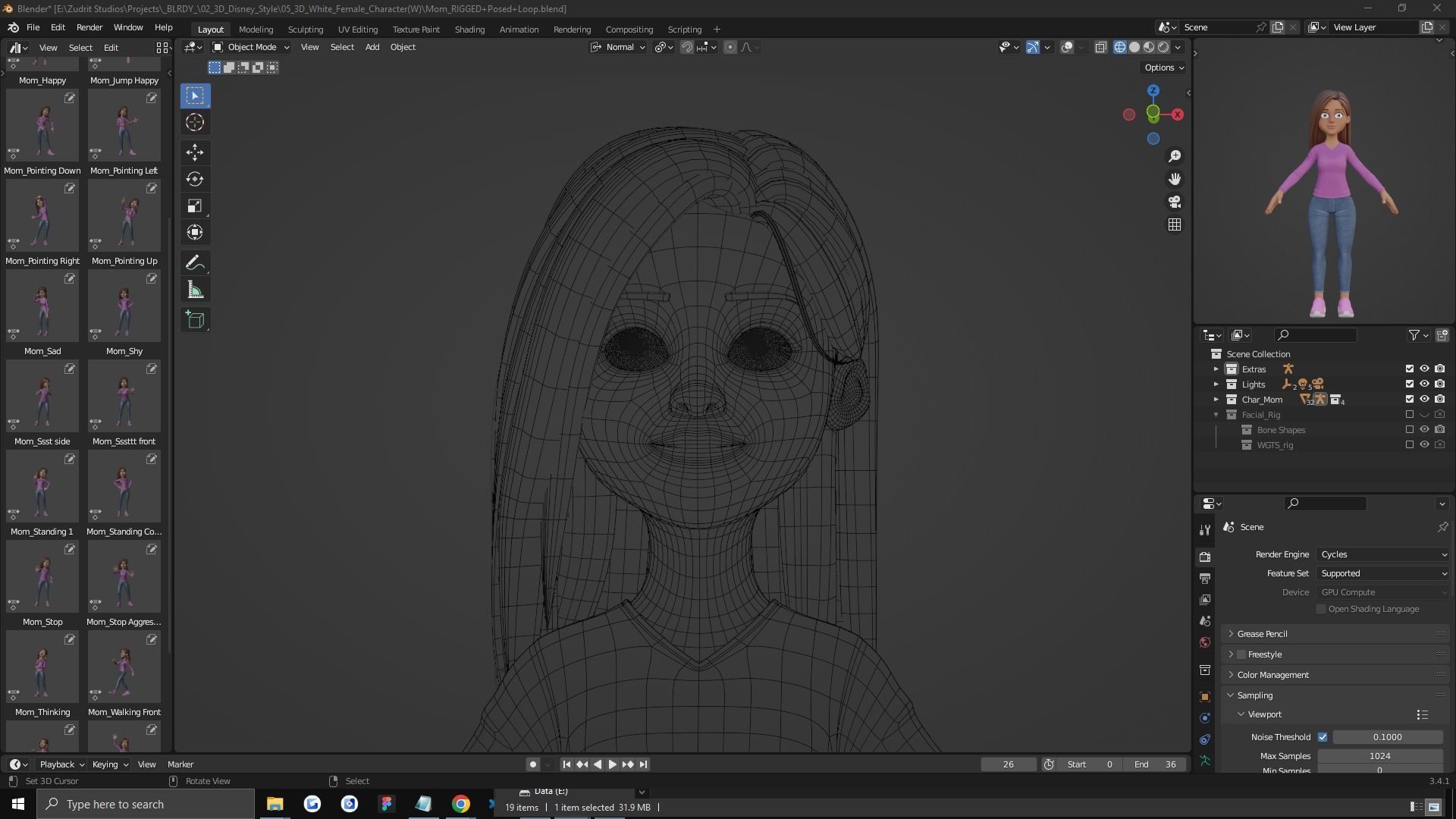 Cartoon Woman Rigged Low-poly 3D model_36