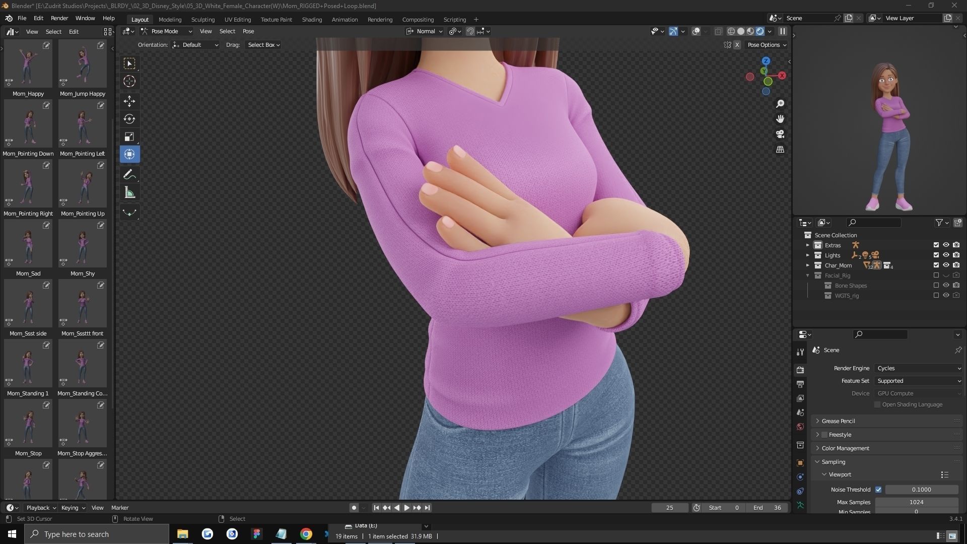 Cartoon Woman Rigged Low-poly 3D model_18