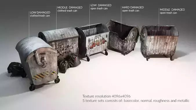 Lowpoly game-ready urban trash can Collection Pack Low-poly 3D model
