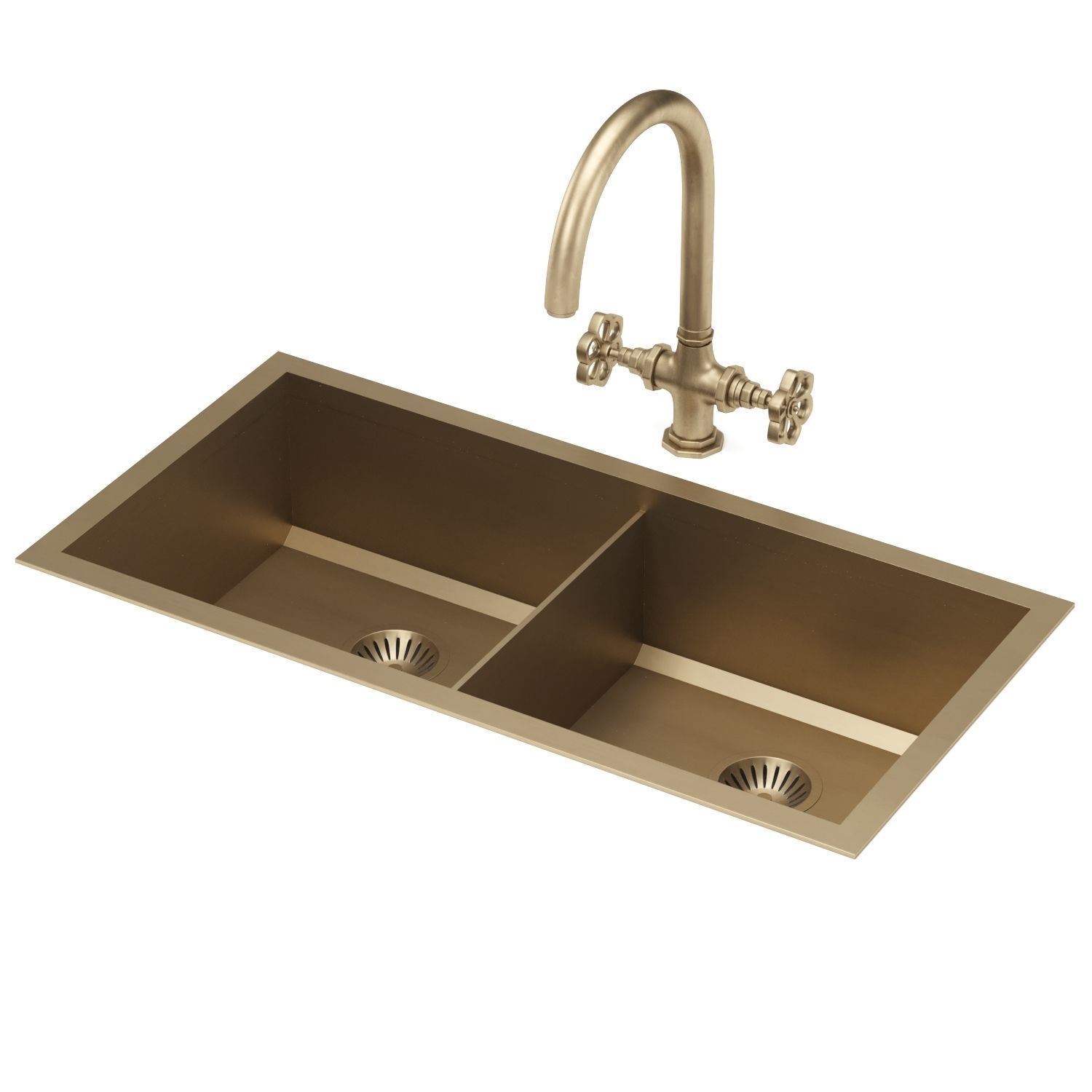 Top mounted rectangular sink with divider 3D model_1