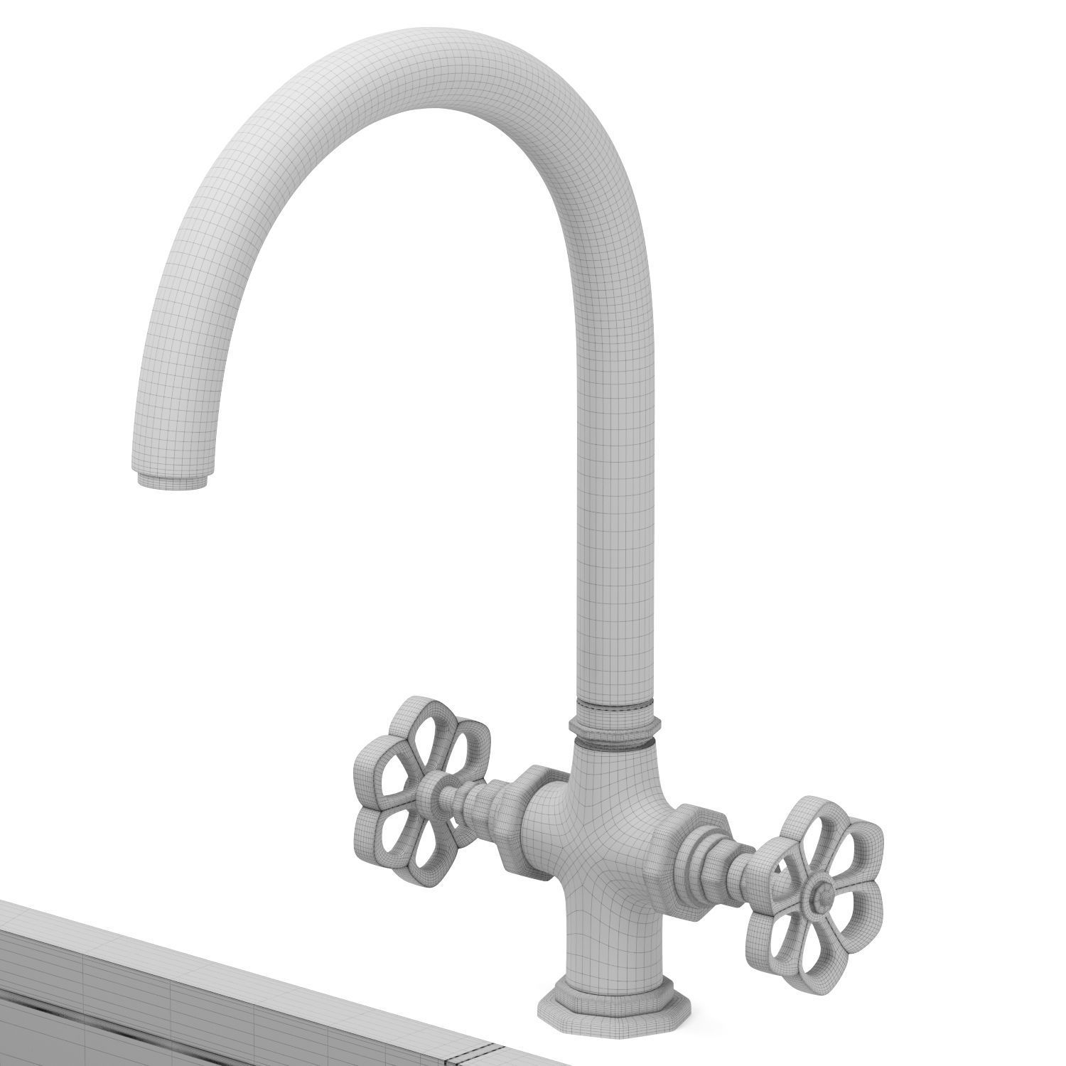 Top mounted rectangular sink with divider 3D model_5