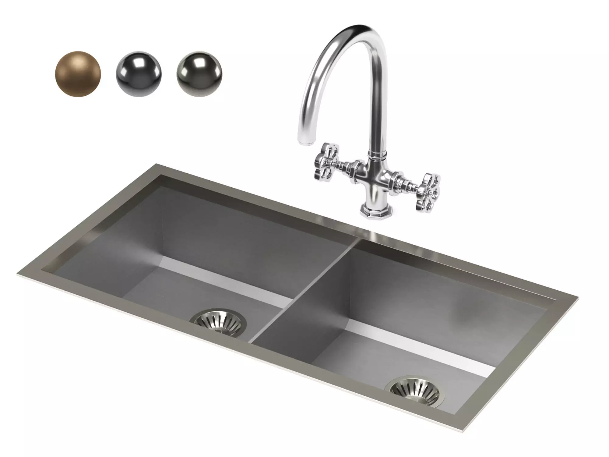 Top mounted rectangular sink with divider 3D model_0