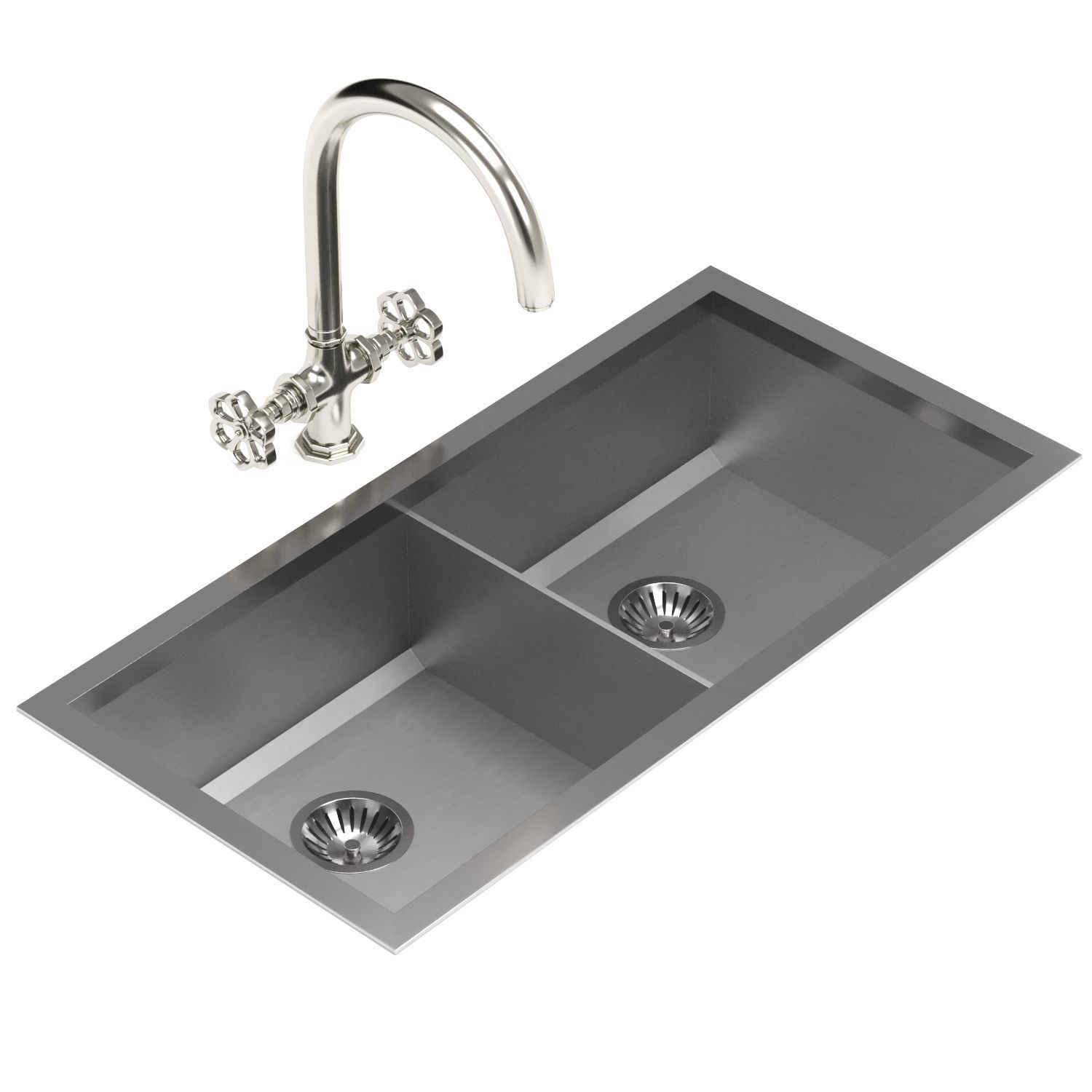 Top mounted rectangular sink with divider 3D model_2