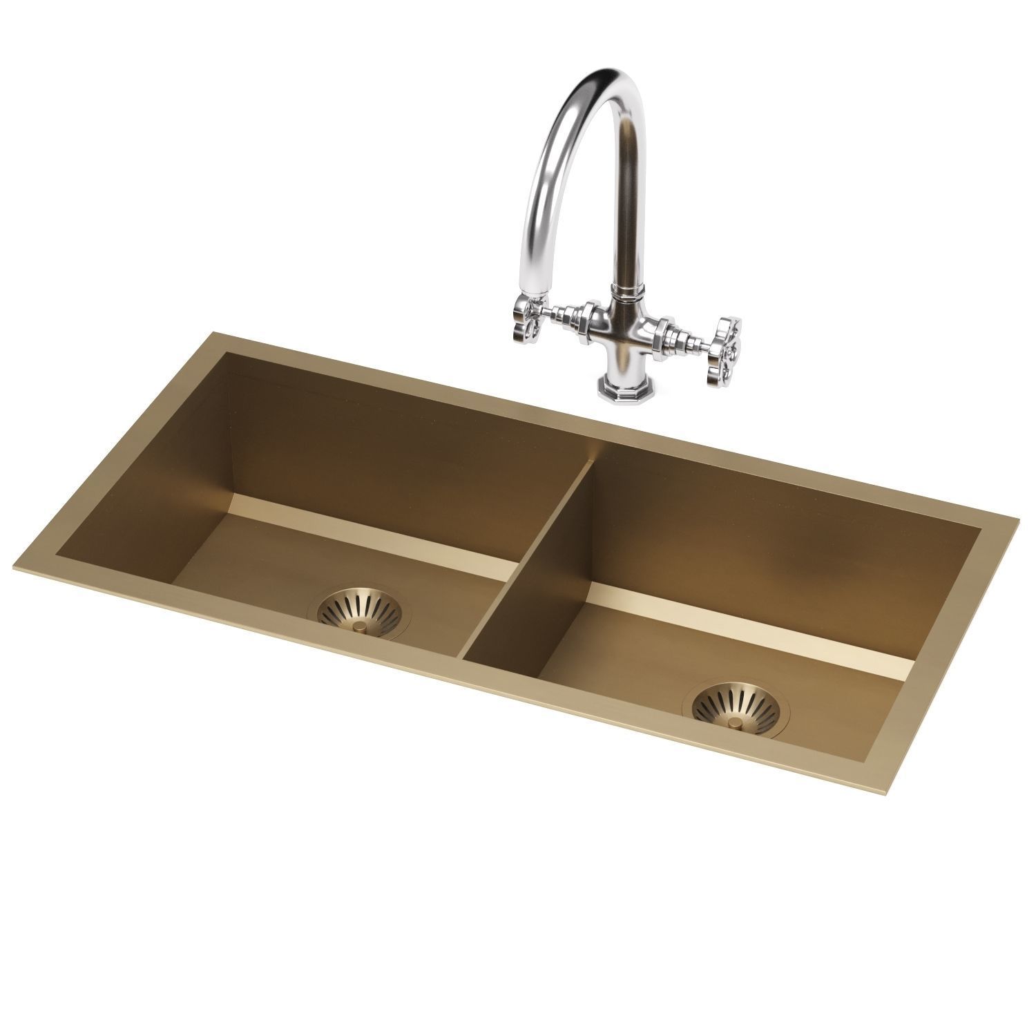 Top mounted rectangular sink with divider 3D model_3