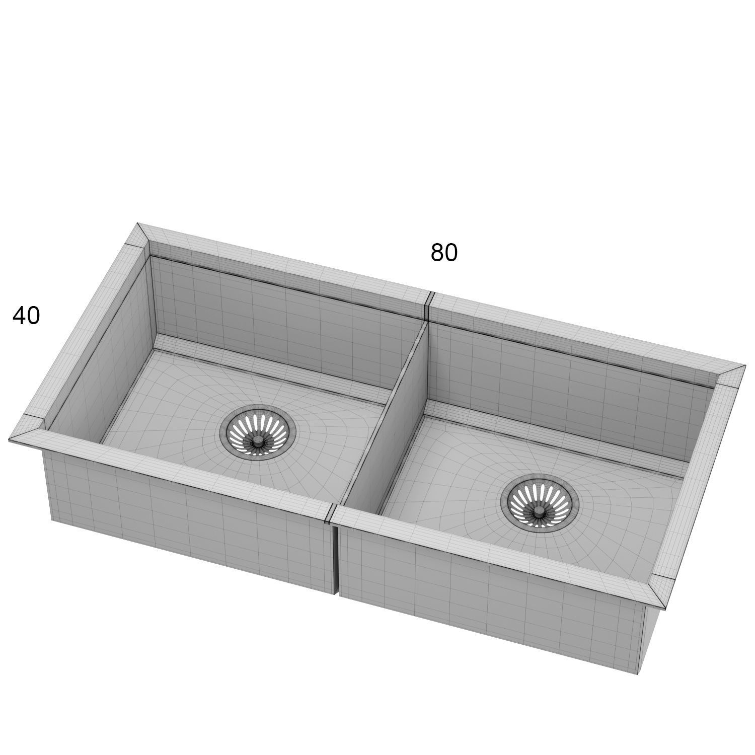 Top mounted rectangular sink with divider 3D model_6