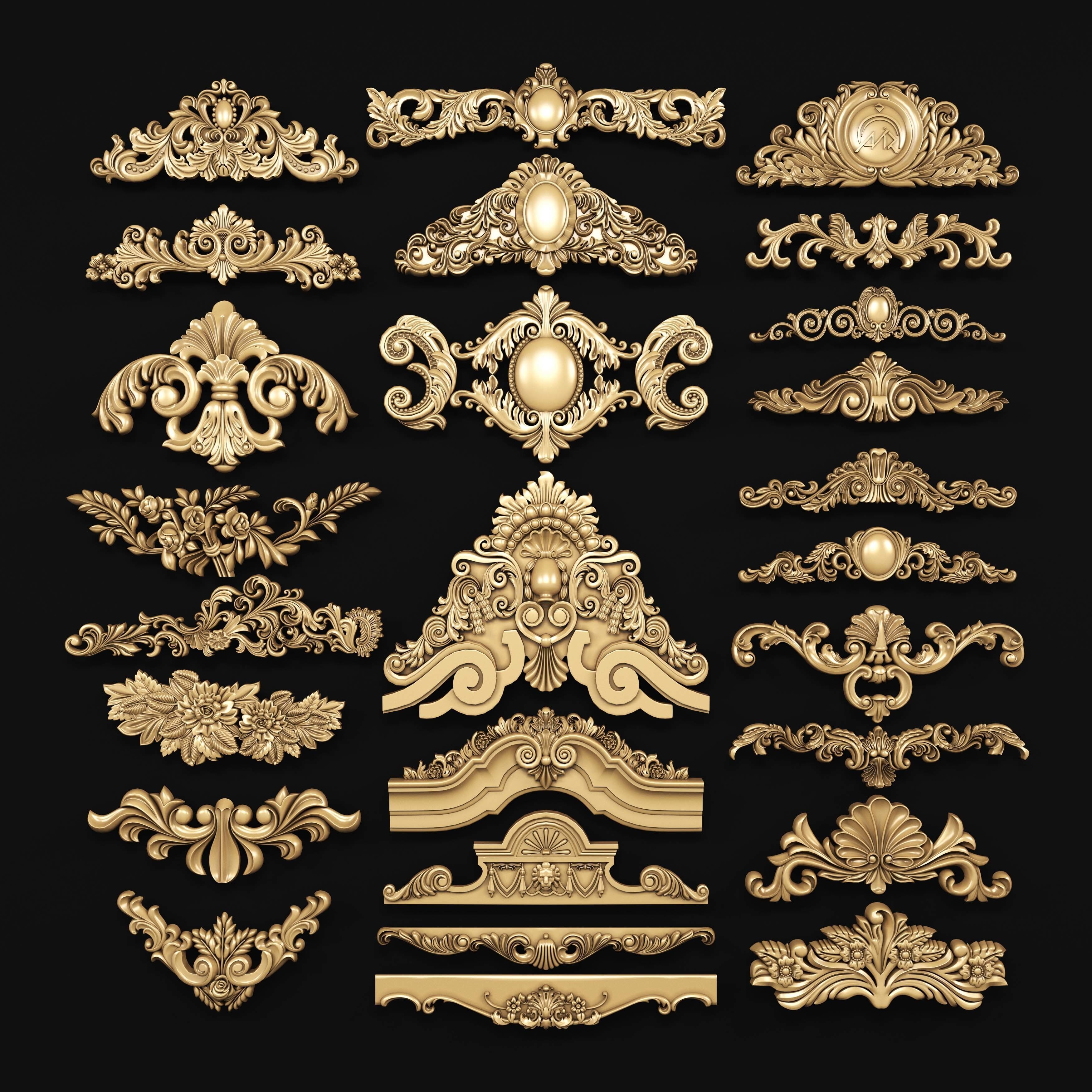 decorative ornate gold logo 3D model_1