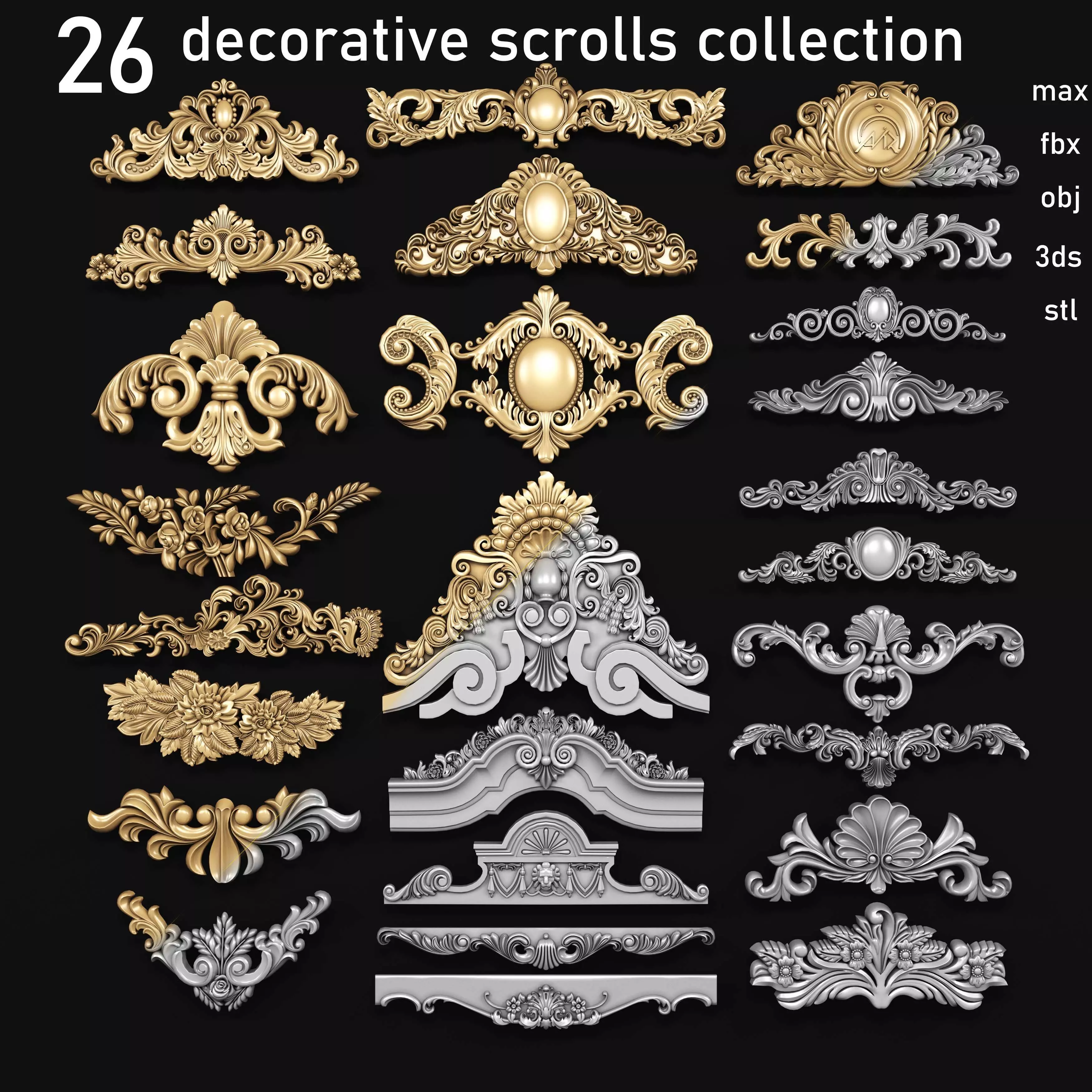 Decorative Carved Ornaments Collection 3D model