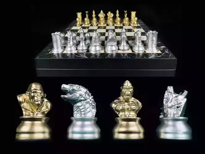 Godzilla Versus KimKong Chess Set STL 3D print model Godzilla Versus KimKong Chess Set STL 3D print model