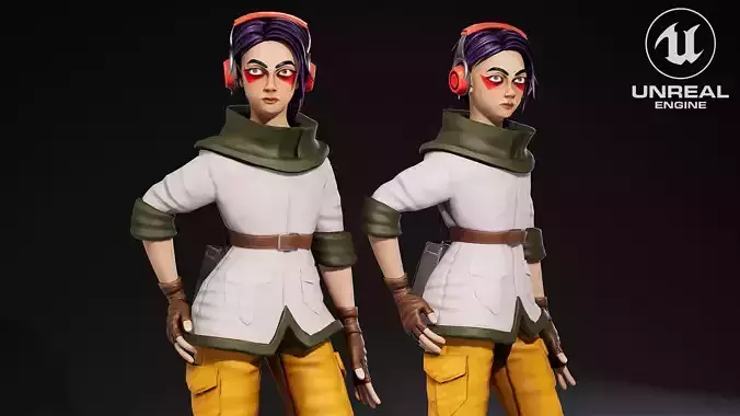 Stylized character female adventure 01 UE Low-poly 3D model