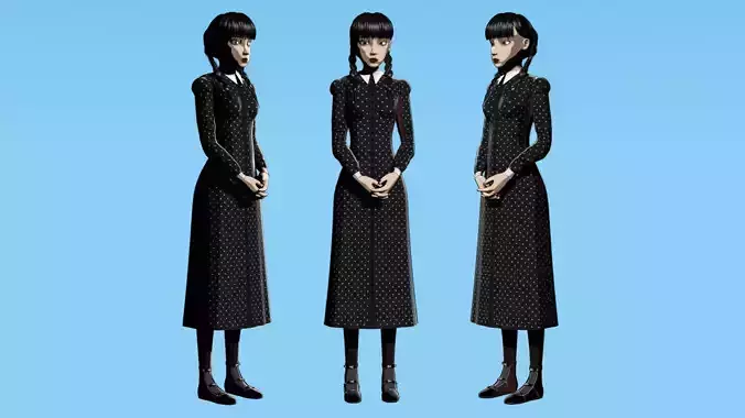 Wednesday Addams Low-poly 3D model
