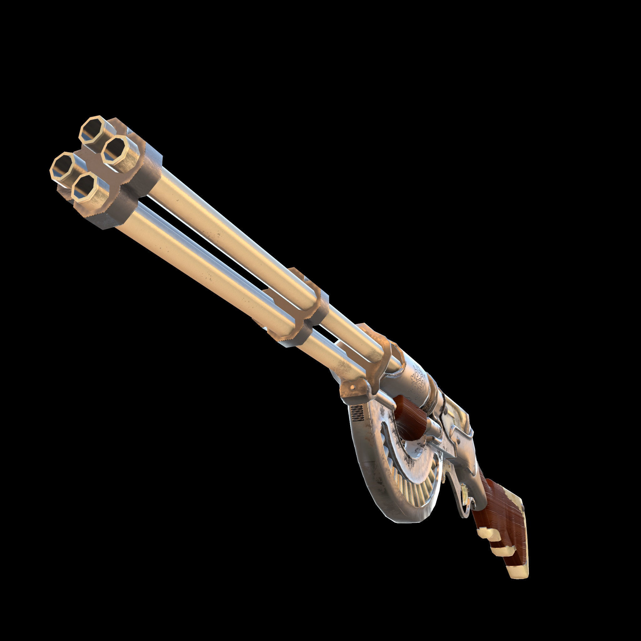 Rifle steamPunk game ready Low-poly 3D model_14