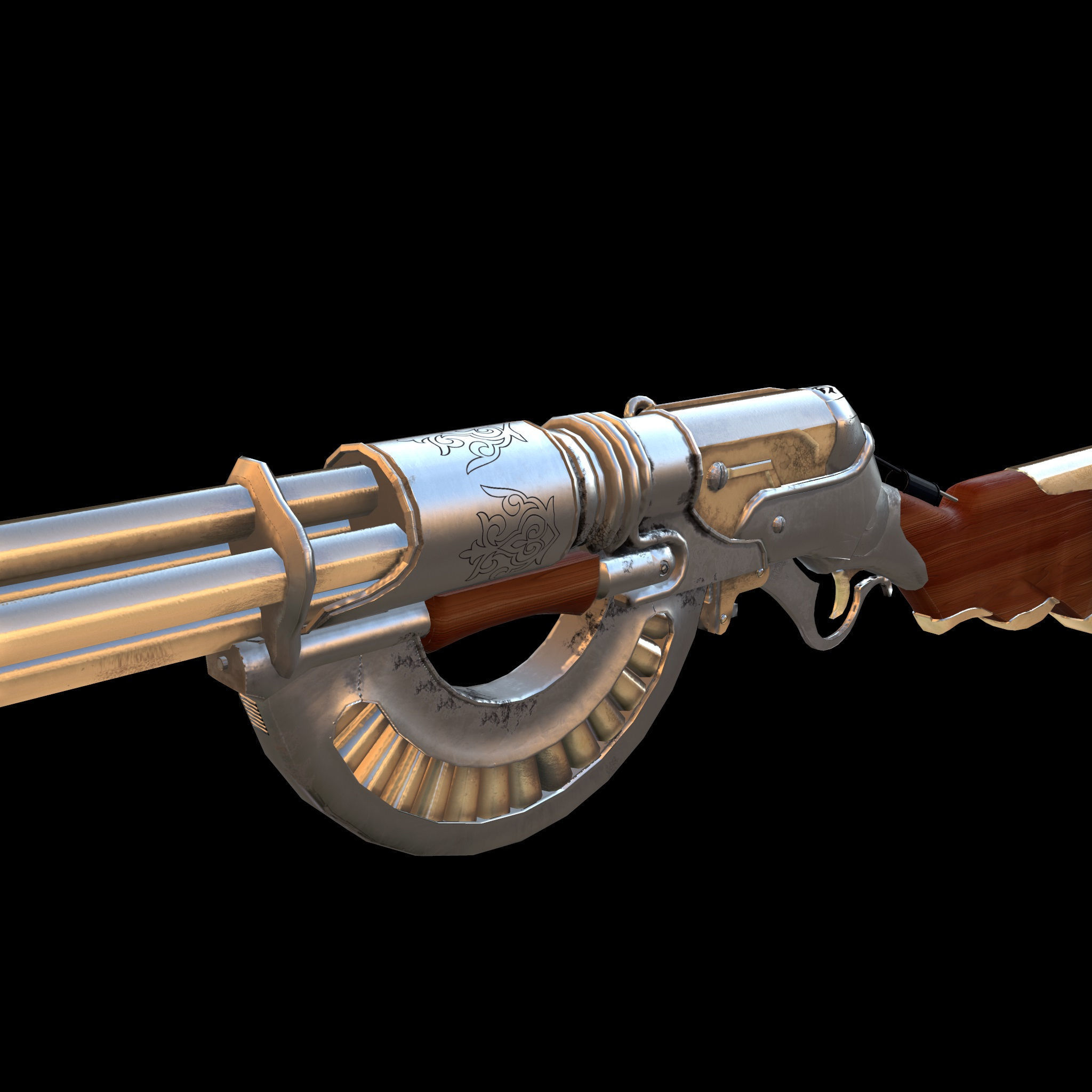 Rifle steamPunk game ready Low-poly 3D model_13