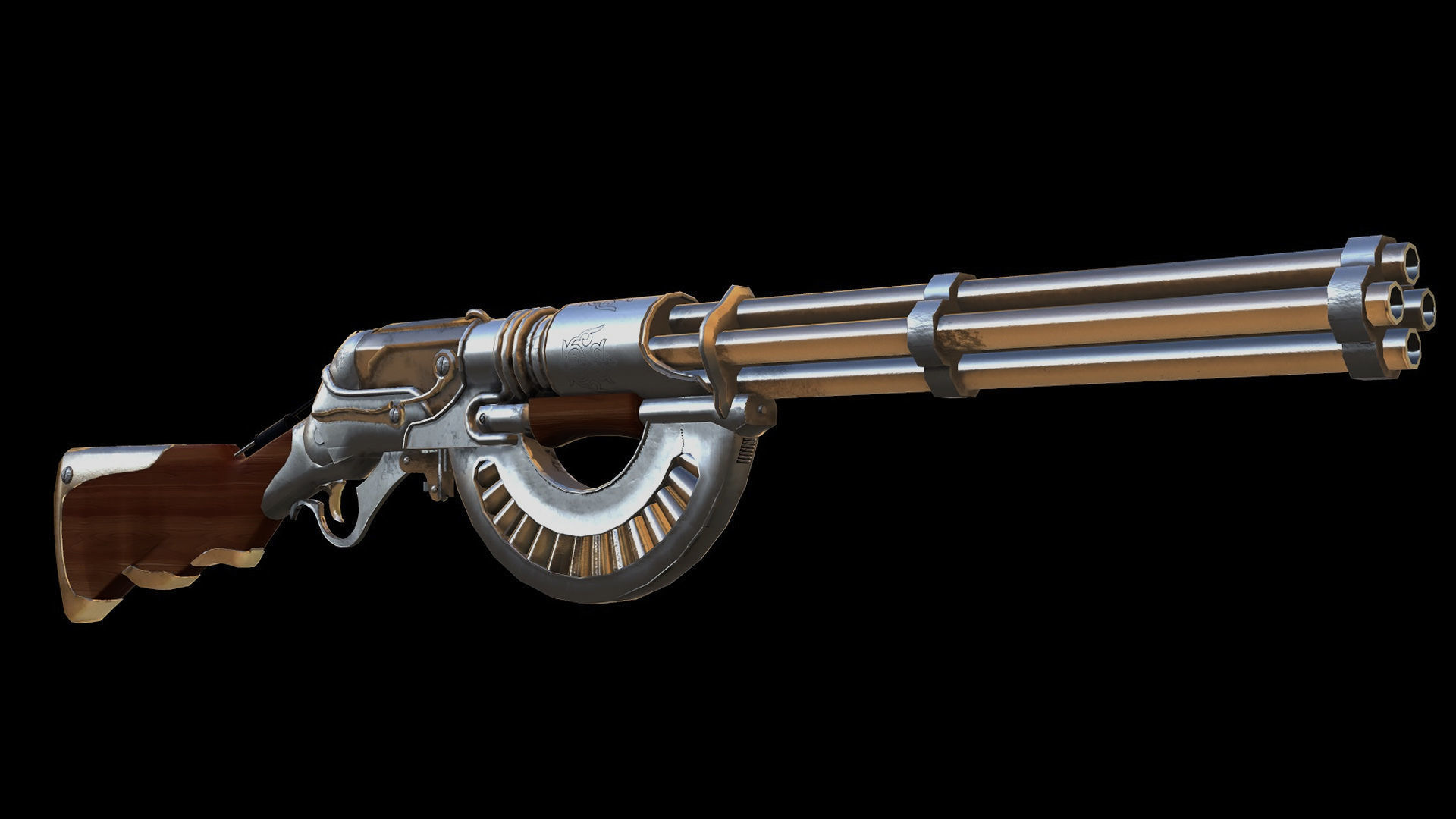 Rifle steamPunk game ready Low-poly 3D model_8