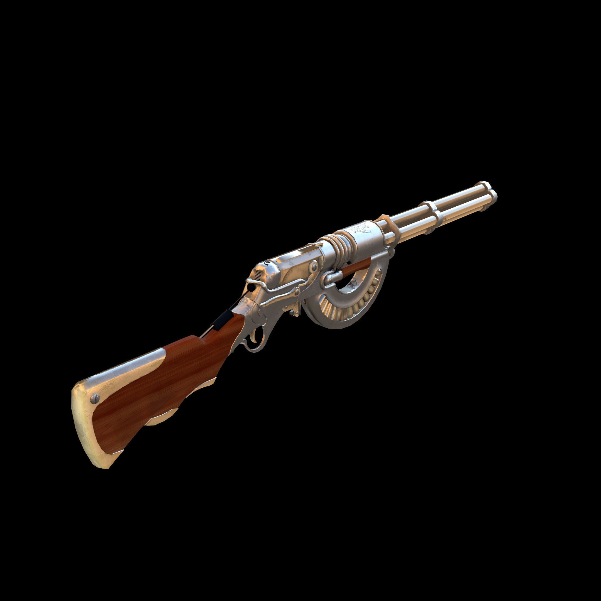 Rifle steamPunk game ready Low-poly 3D model_7