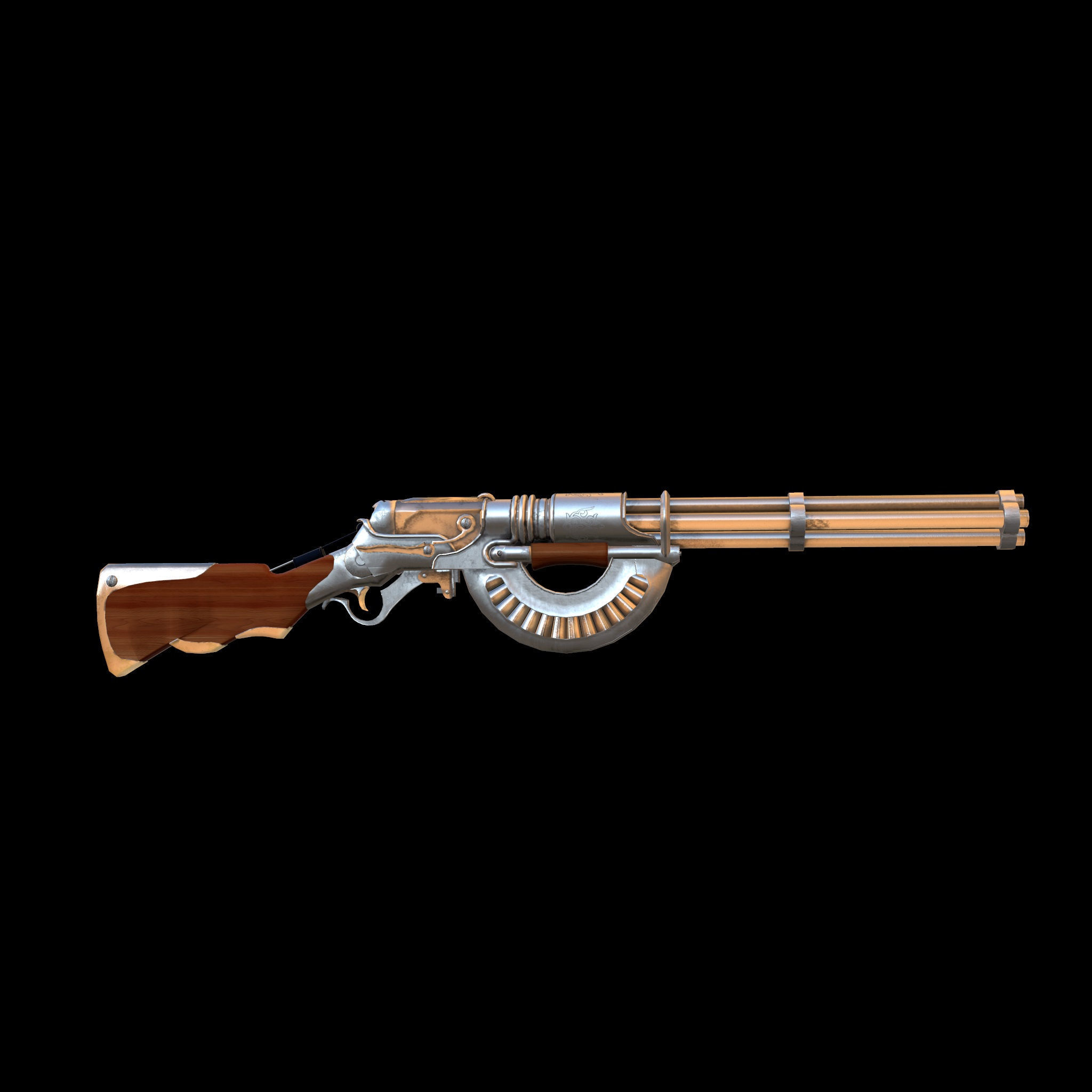 Rifle steamPunk game ready Low-poly 3D model_5