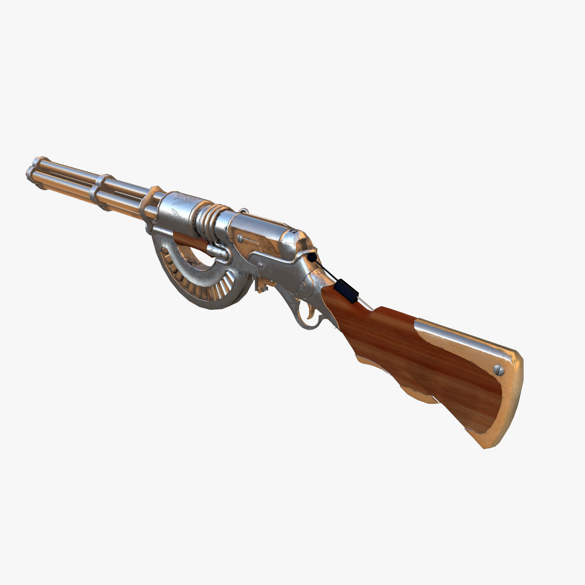 Rifle steamPunk game ready Low-poly 3D model_4