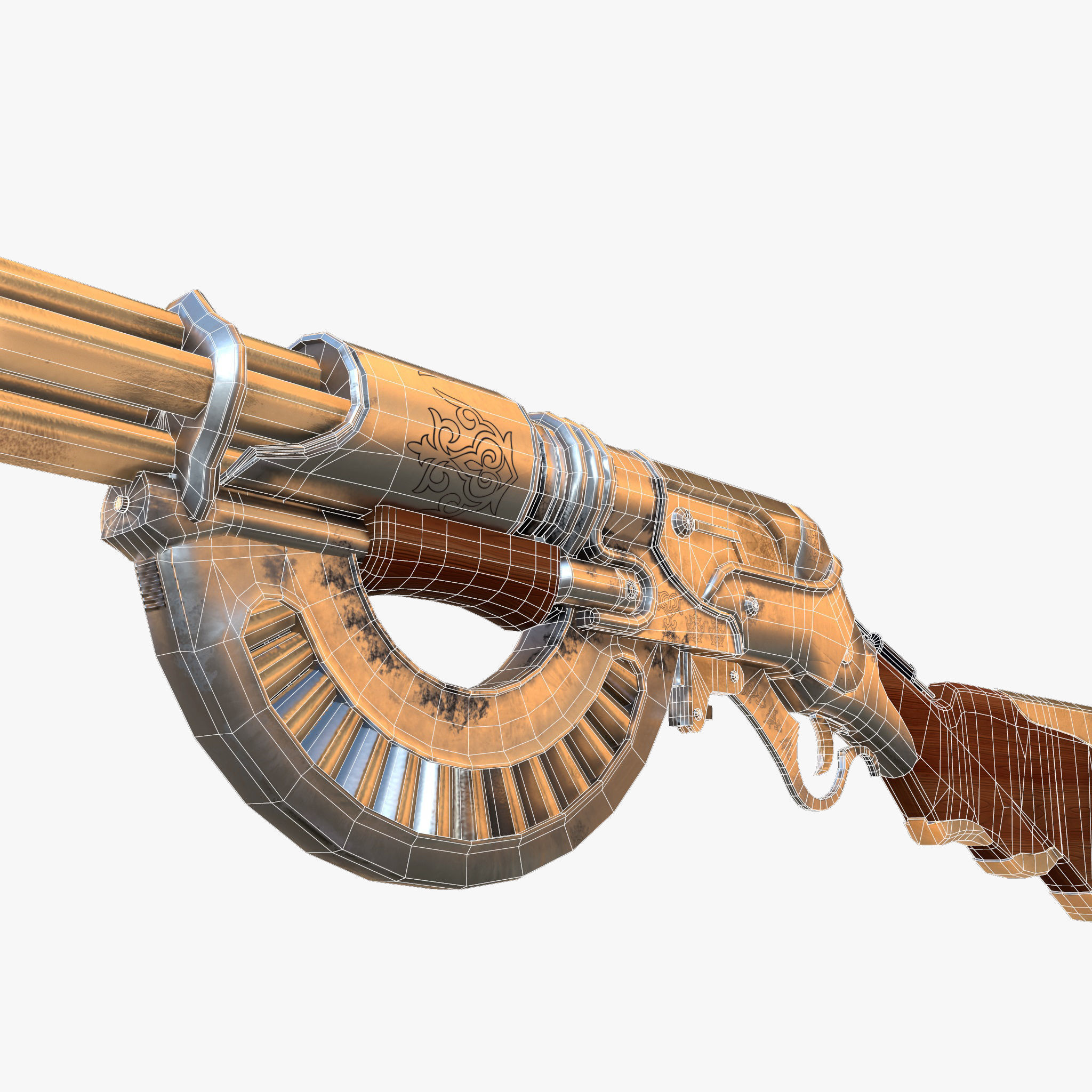 Rifle steamPunk game ready Low-poly 3D model_3