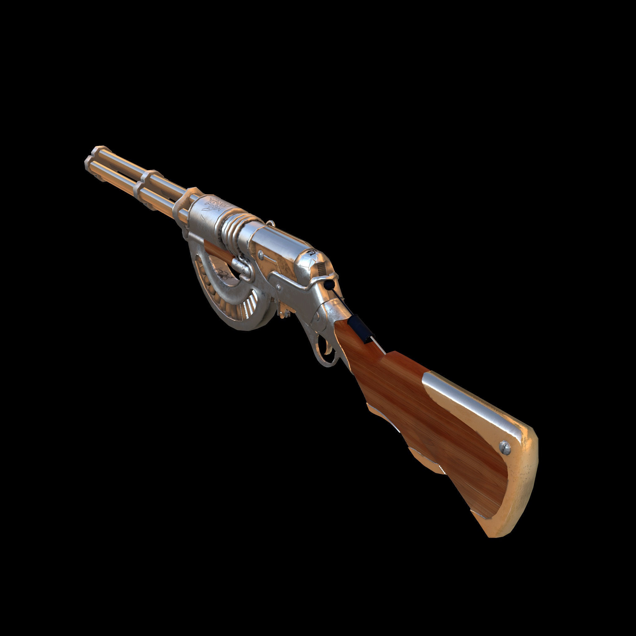 Rifle steamPunk game ready Low-poly 3D model_9