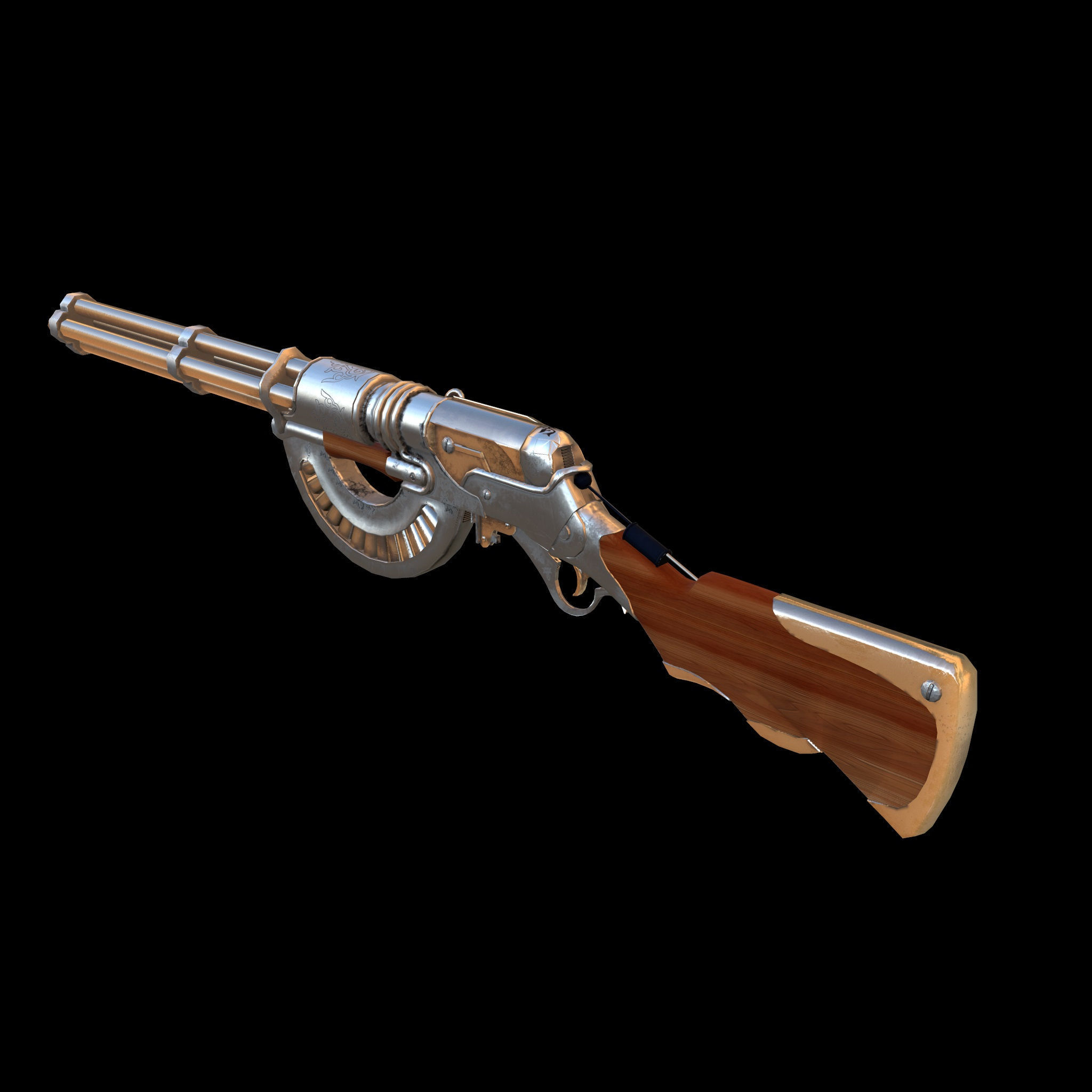 Rifle steamPunk game ready Low-poly 3D model_10
