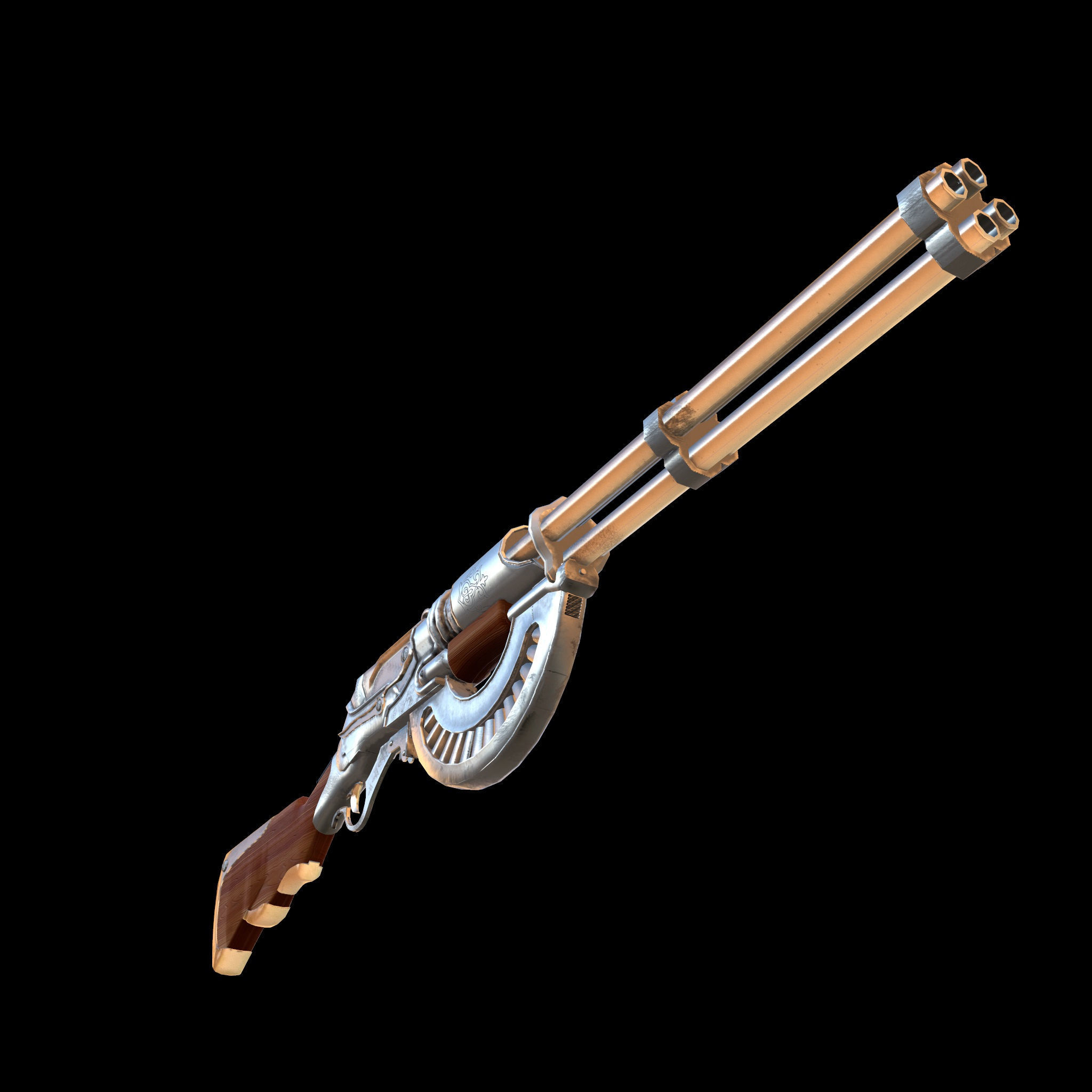 Rifle steamPunk game ready Low-poly 3D model_15