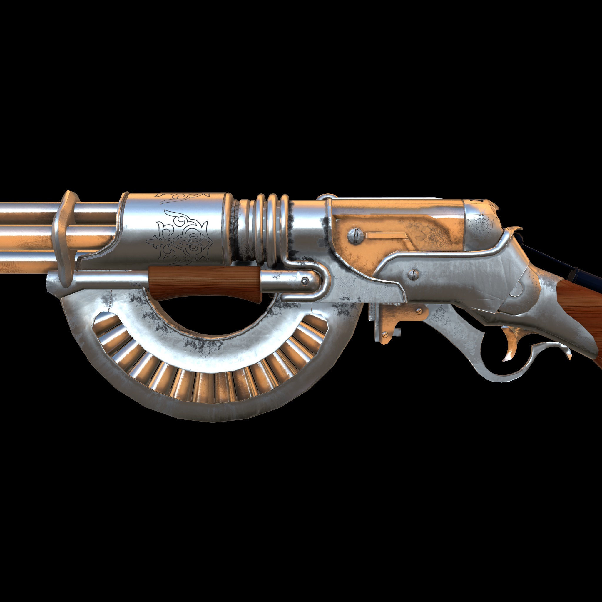 Rifle steamPunk game ready Low-poly 3D model_12
