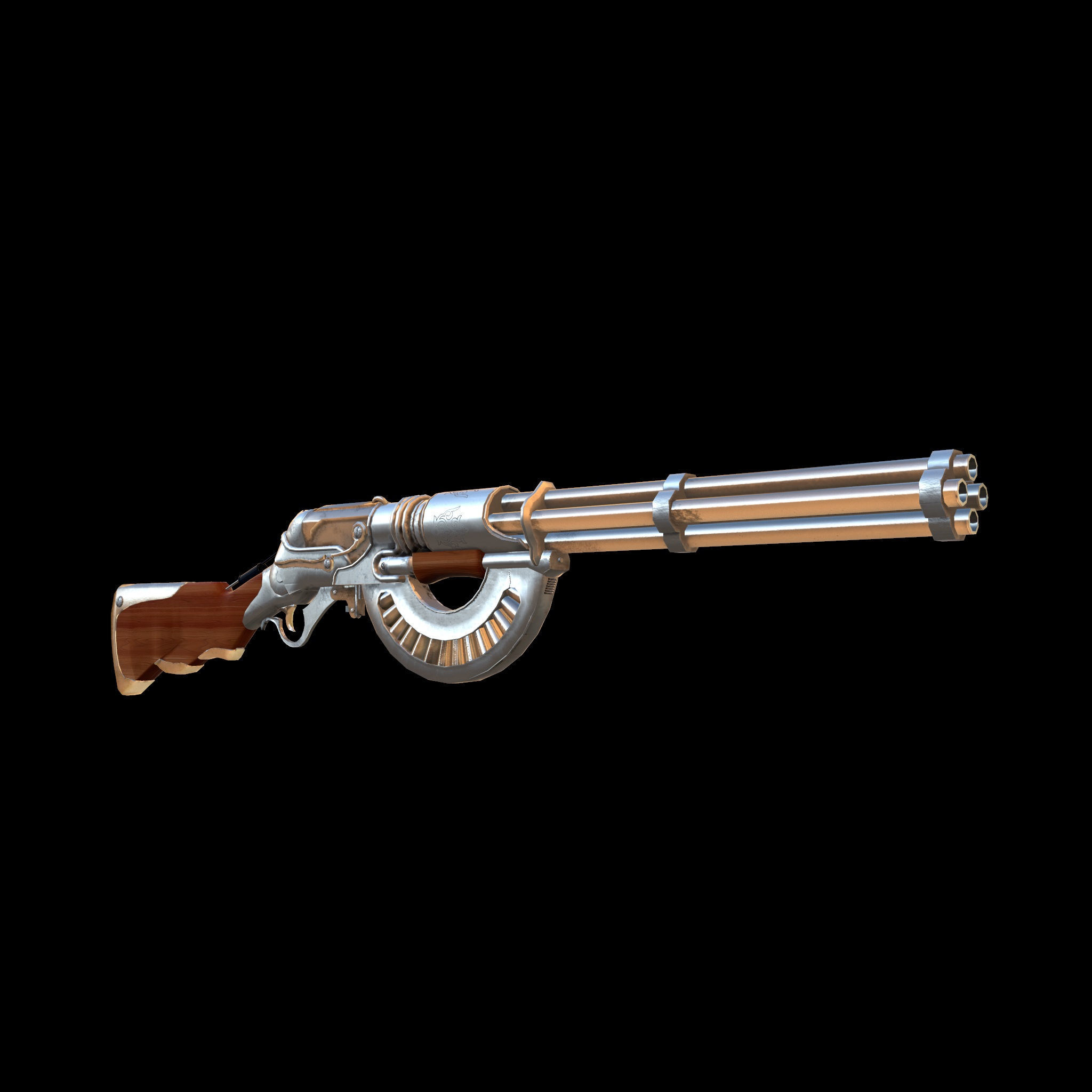 Rifle steamPunk game ready Low-poly 3D model_6