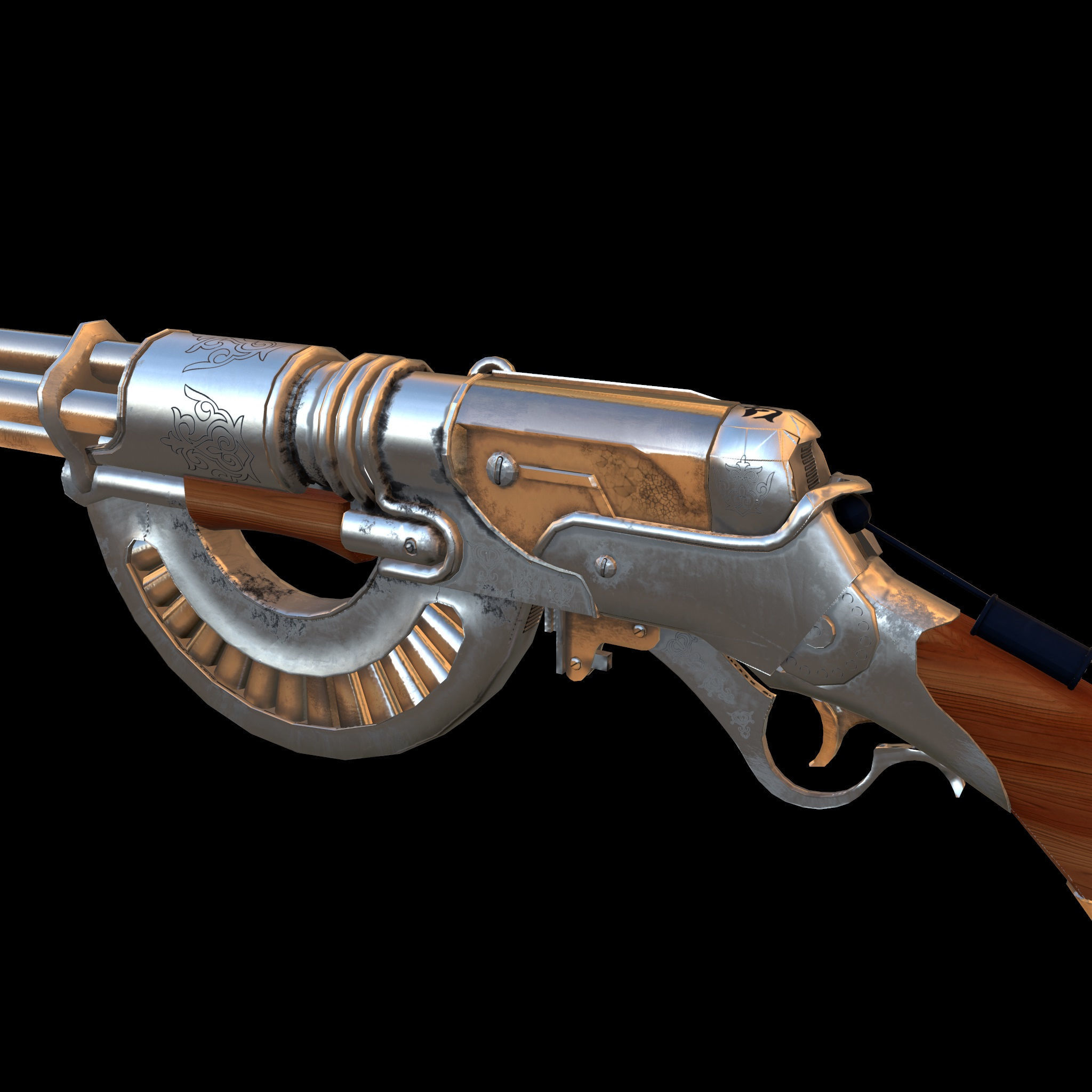 Rifle steamPunk game ready Low-poly 3D model_11