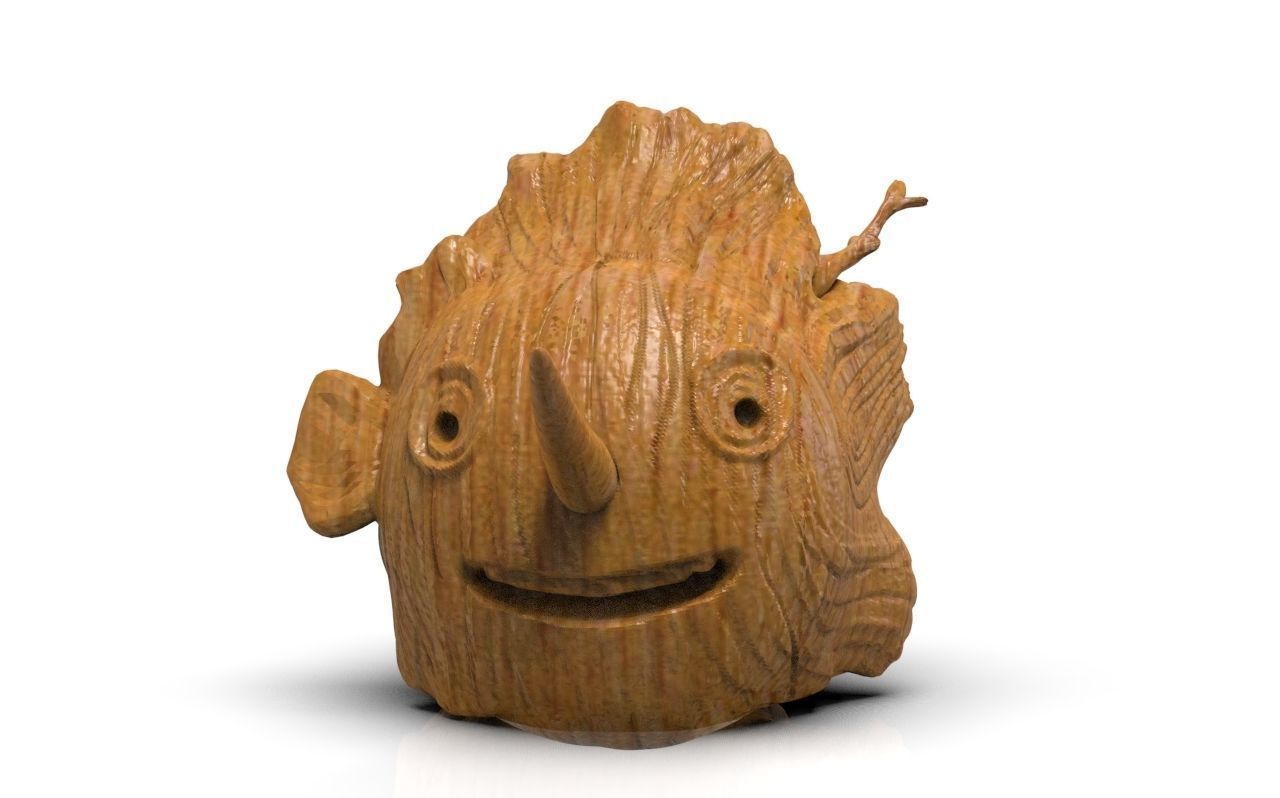 Pinocchio wood sculpture of fish 3D print model_2