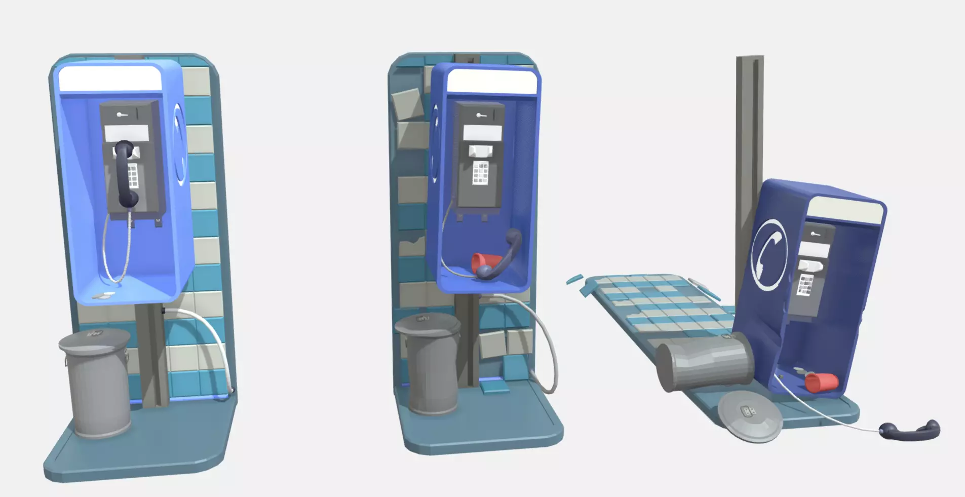 call-box in three types of destruction 3D model