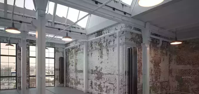 Old vintage industrial Loft Studio Apartment with brick walls 3D model