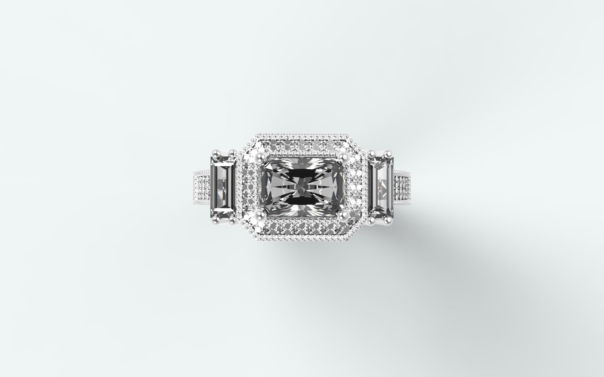 Emerald cut and milgrain solitaire 3D print model_1