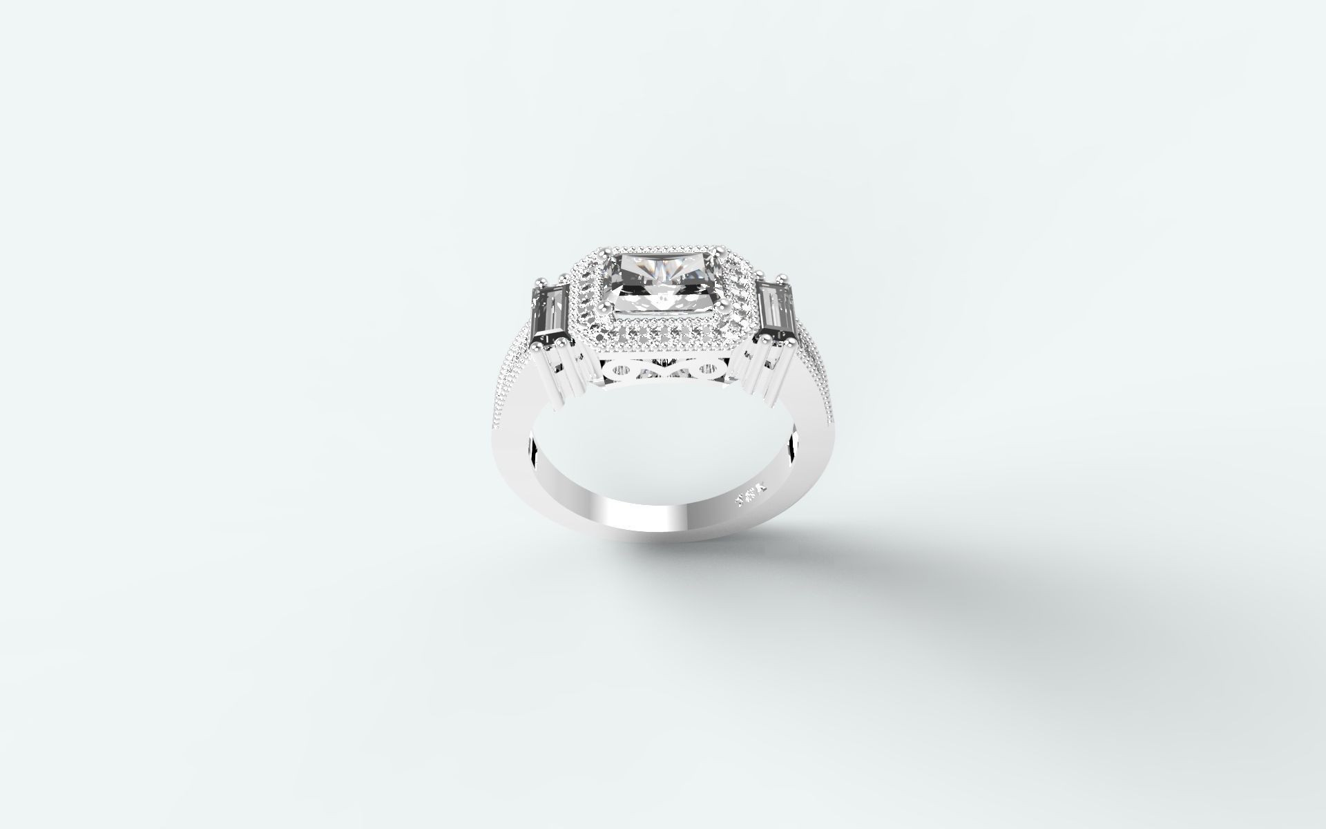 Emerald cut and milgrain solitaire 3D print model_4